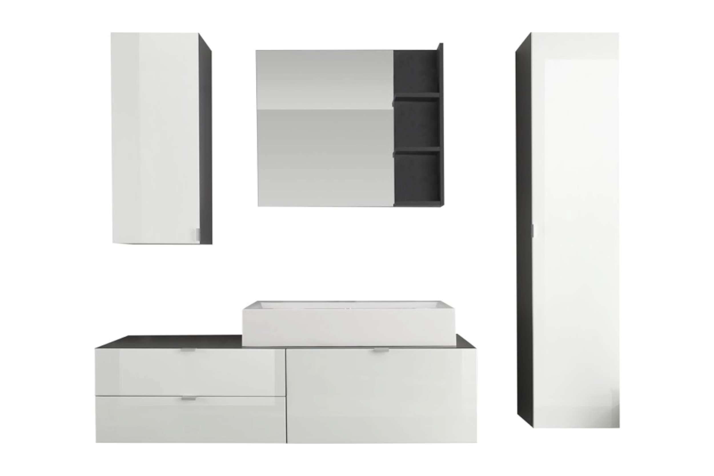 99rooms Badezimmer-Set Bali Weiß Hochglanz Grau. Reduzierter Preis € 1.445,00. Unverbindliche Preisempfehlung € 2.895,00