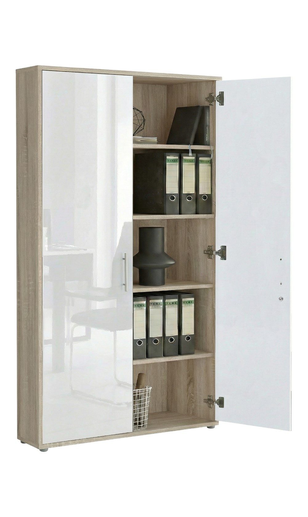 moebel-dich-auf Aktenschrank TABOR 4 (abschließbar, 4-tlg., Büroschrank ideal für DIN 4 Ordner) mit Edelstahlgriffen & lackierten Fronten, MADE IN GERMANY