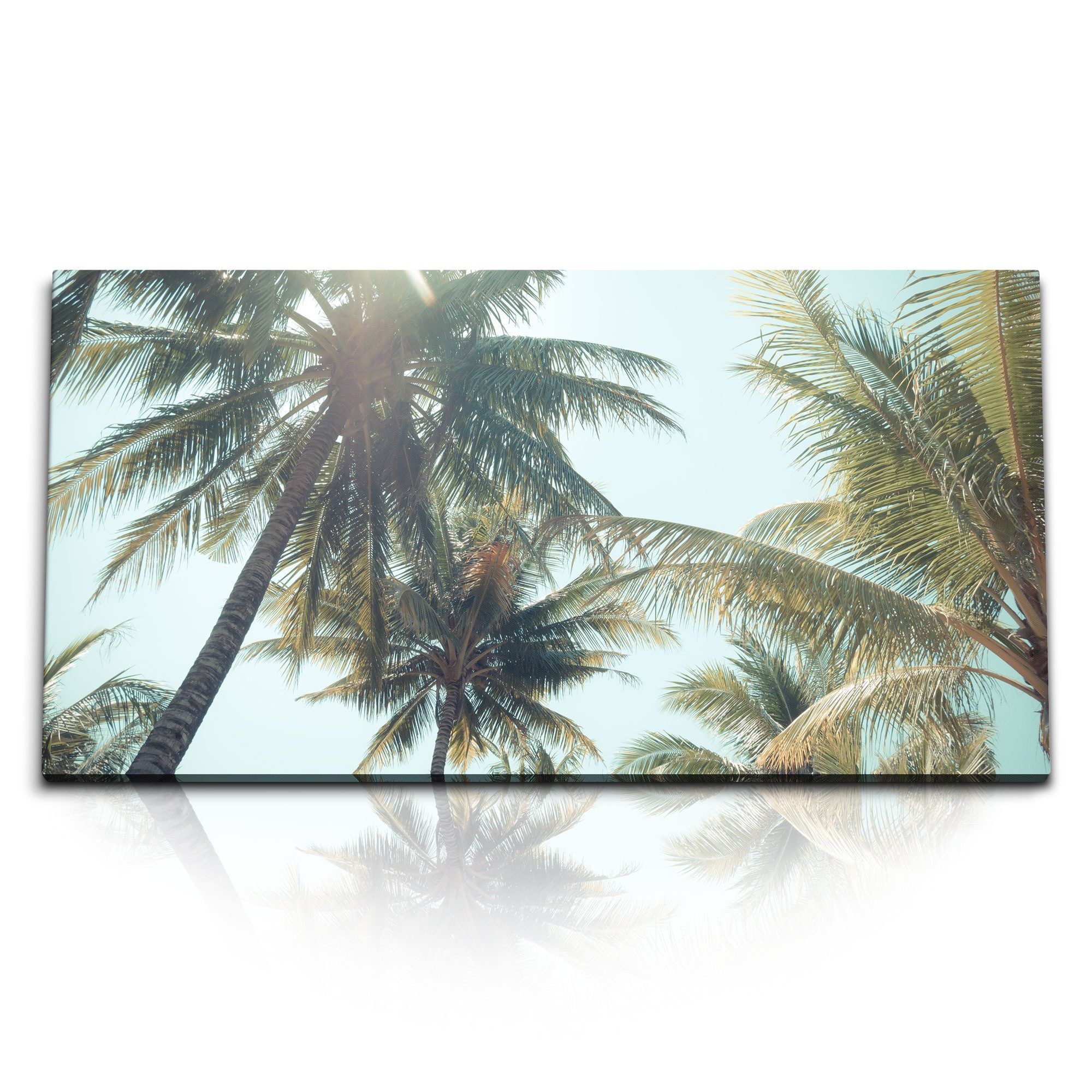 Sinus Art Leinwandbild Kunstdruck Bilder 120x60cm Karibik Palmen Sommer Son günstig online kaufen