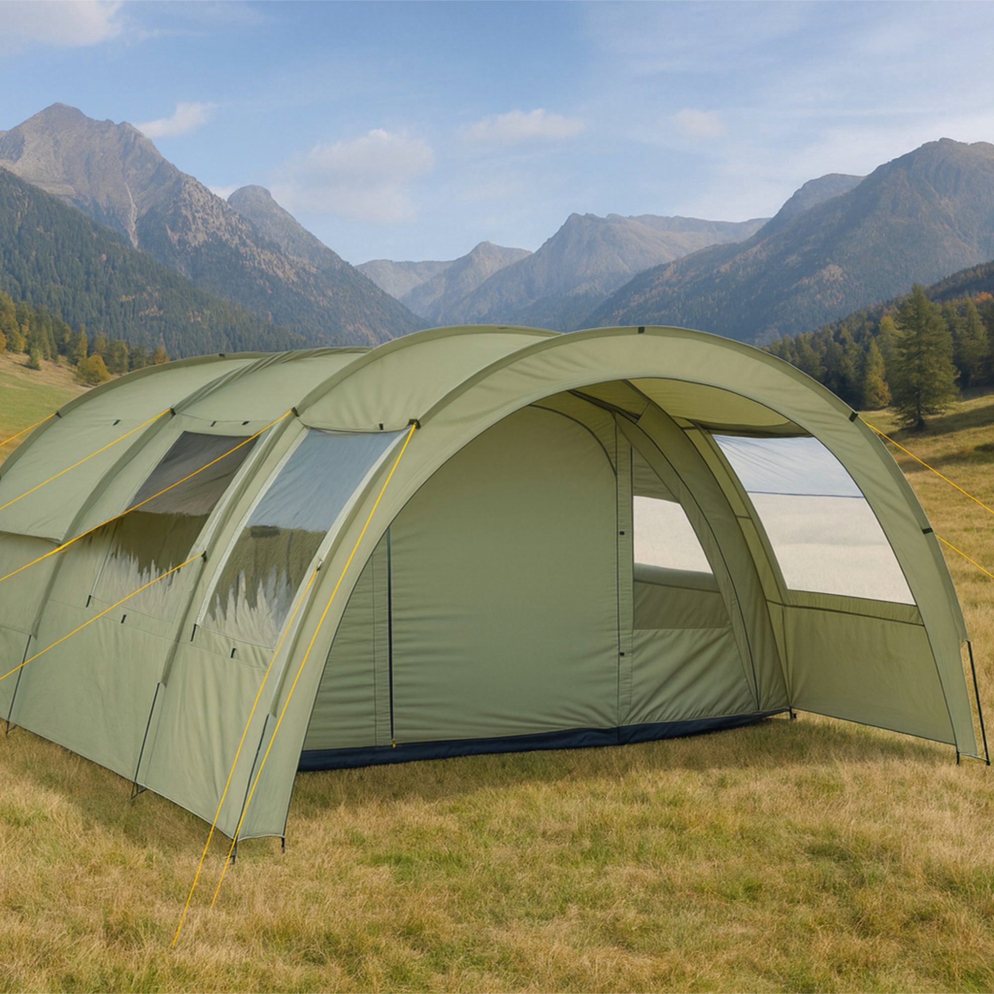 CampFeuer Tunnelzelt Zelt Multi für 4 Personen, Olivgrün, Tunnelzelt mit Vorraum, 5000 mm, Personen: 4