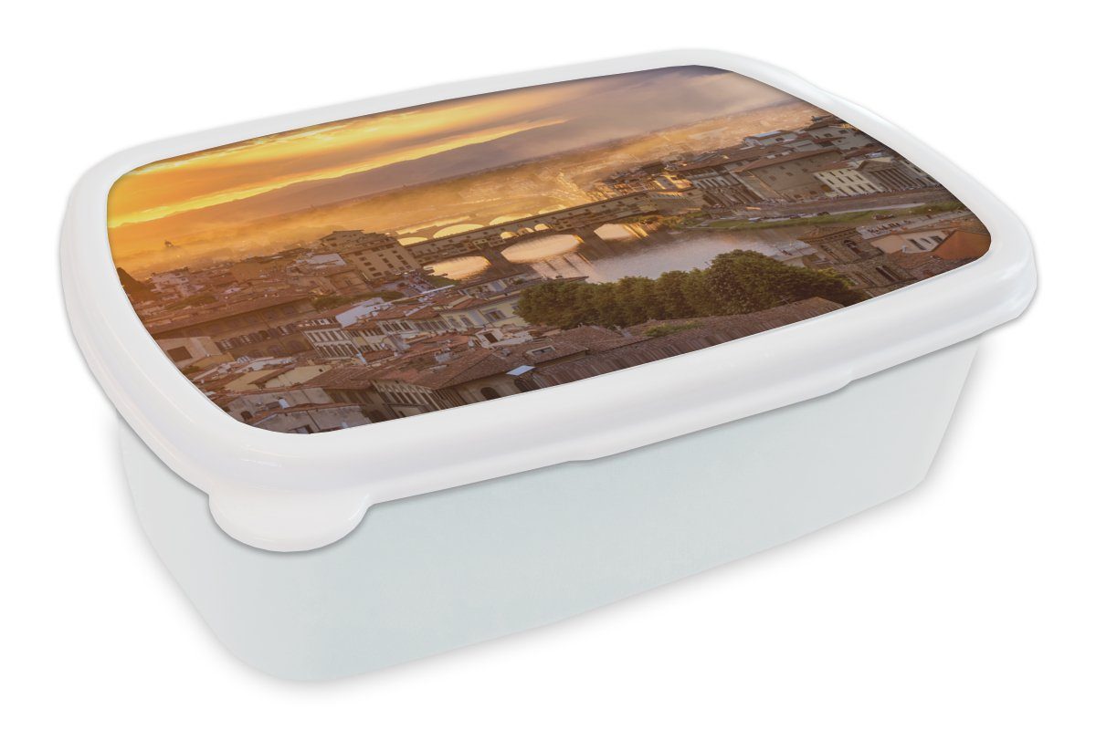 MuchoWow Lunchbox Italien - Nebel - Sonnenaufgang - Florenz, Kunststoff, (2-tlg), Brotbox für Kinder und Erwachsene, Brotdose, für Jungs und Mädchen weiß