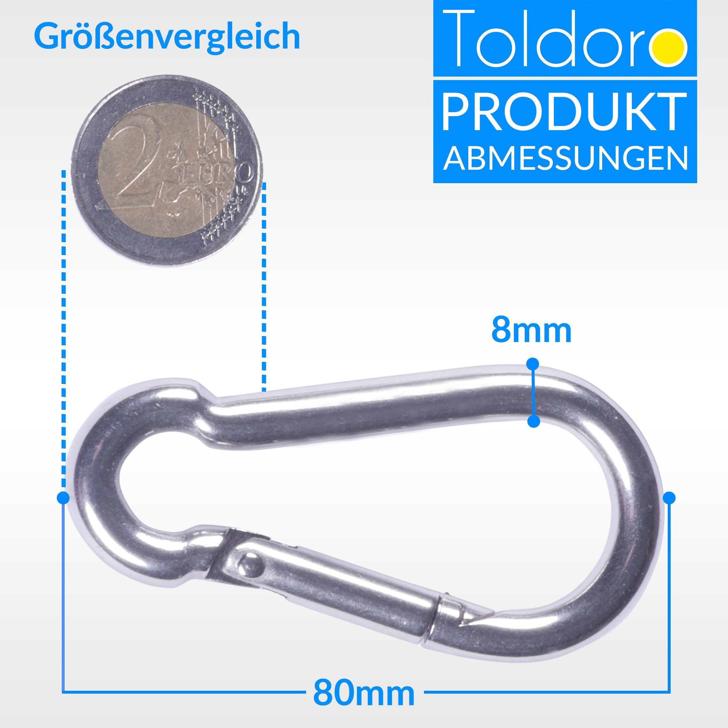 Toldoro Karabiner 2x Karabinerhaken 80mm Edelstahl V4A Karabinerhaken (2 Karabiner 80mm V4A Karabiner Feuerwehrkarabiner, 2x St), Schnapphaken Feuerwehrkarabiner Schnapphaken Edelstahl