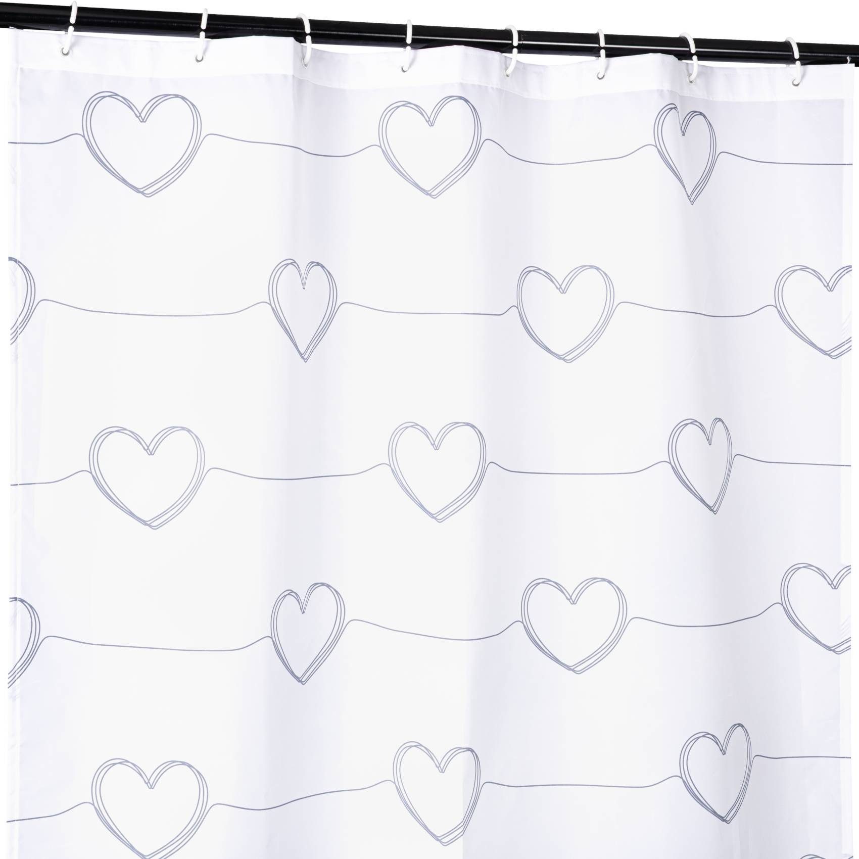 ANRO Duschvorhang FASTY Herzen Anti-Schimmel Polyester Badezimmervorhang Bad-Stoff Breite 120 cm (Packung, 1-tlg., Duschvorhang inkl. Aufhängeringe)