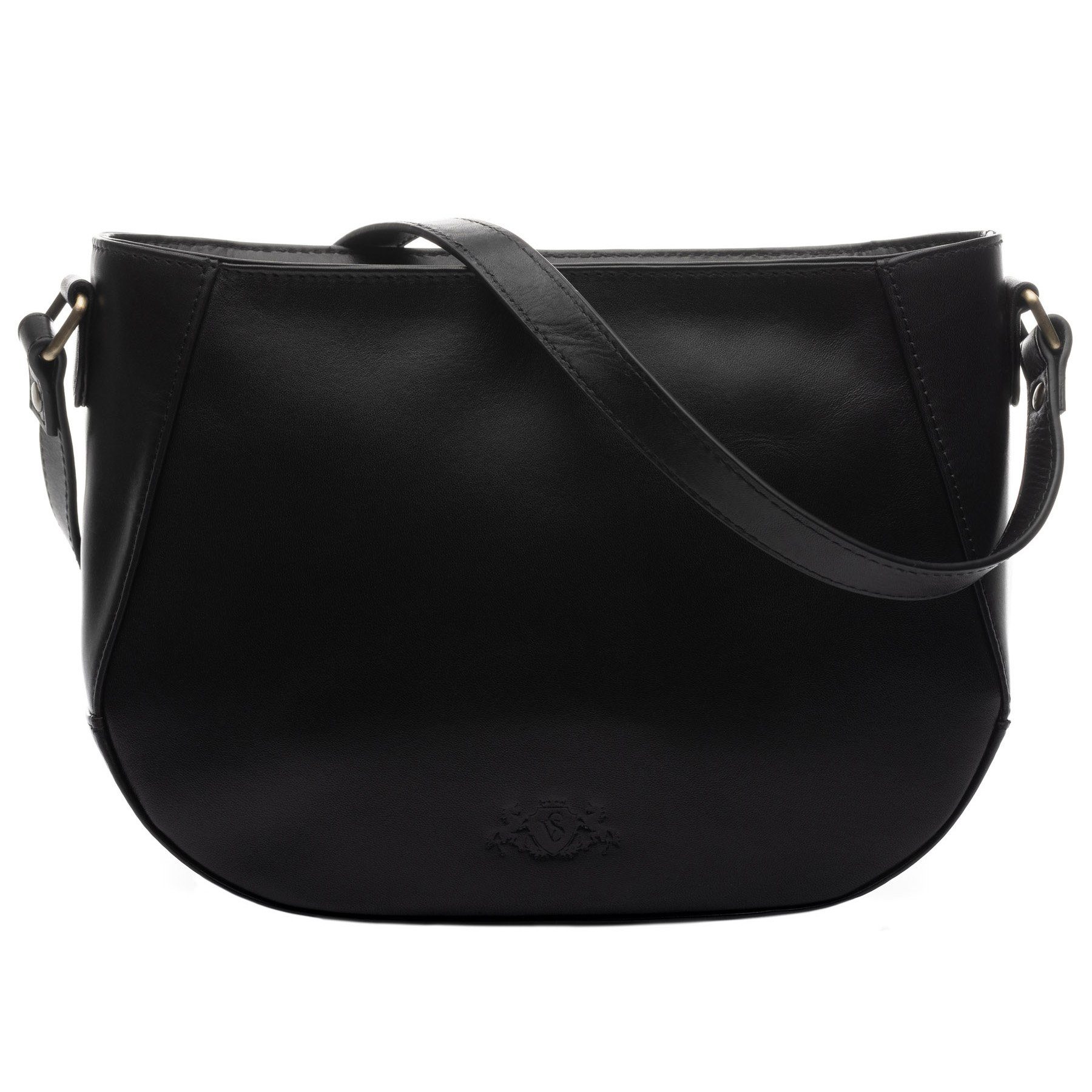 SID & VAIN Umhängetasche echt Leder Umhängetasche groß schwarz ALBANY, Crossbody Bag Echtleder für Damen, Handtasche mit Schultergurt schwarz
