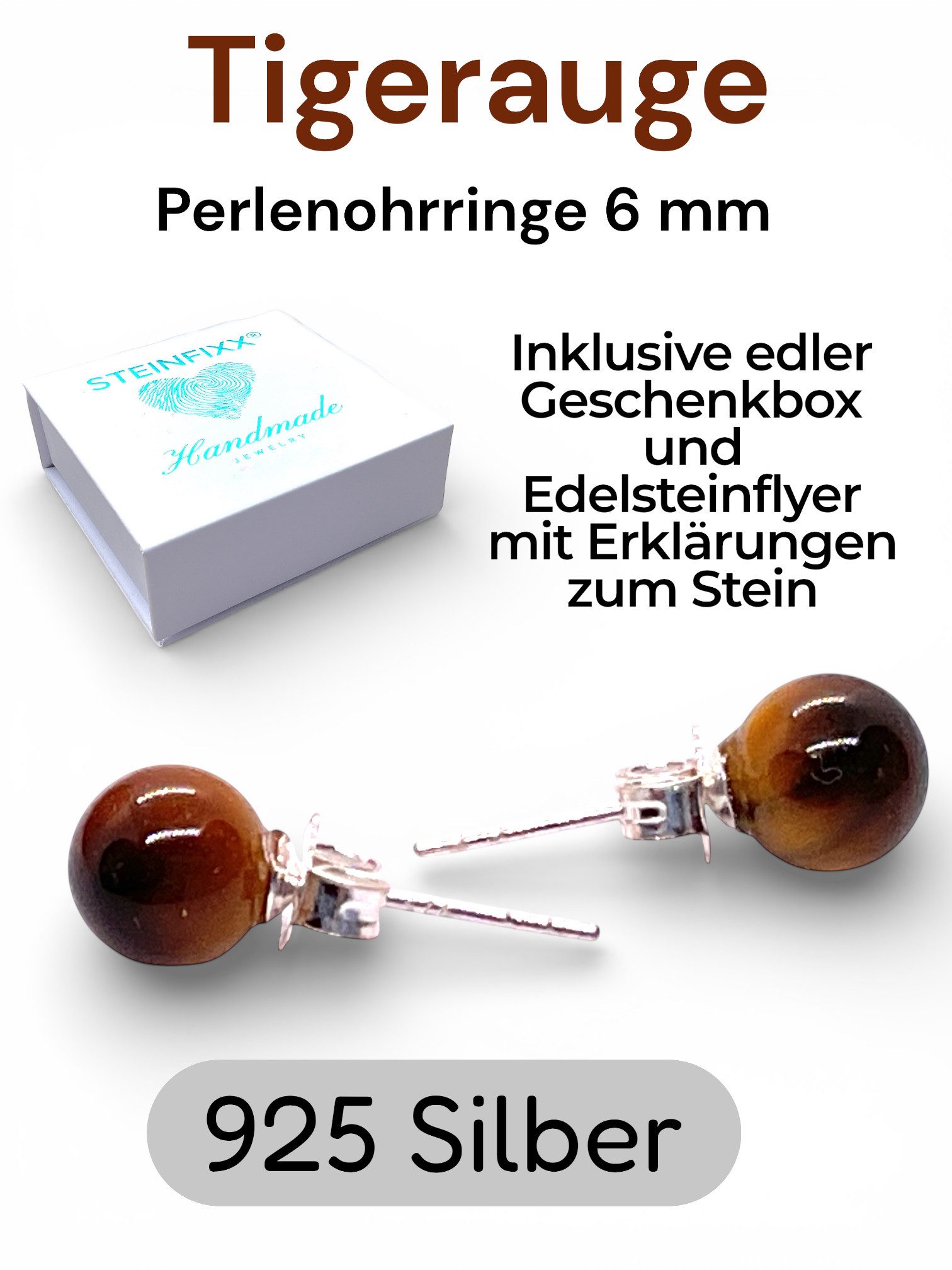 Steinfixx® Paar Ohrstecker 925 Silber Edelstein Perlen Ohrringe - Handmade (zeitlose Eleganz immer dabei, 1-tlg., verschiedene Varianten), incl. Geschenkbox