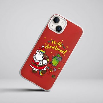 DeinDesign Handyhülle Pummeleinhorn Fluffy Christmas Red, Apple iPhone 14 Silikon Hülle Bumper Case Handy Schutzhülle