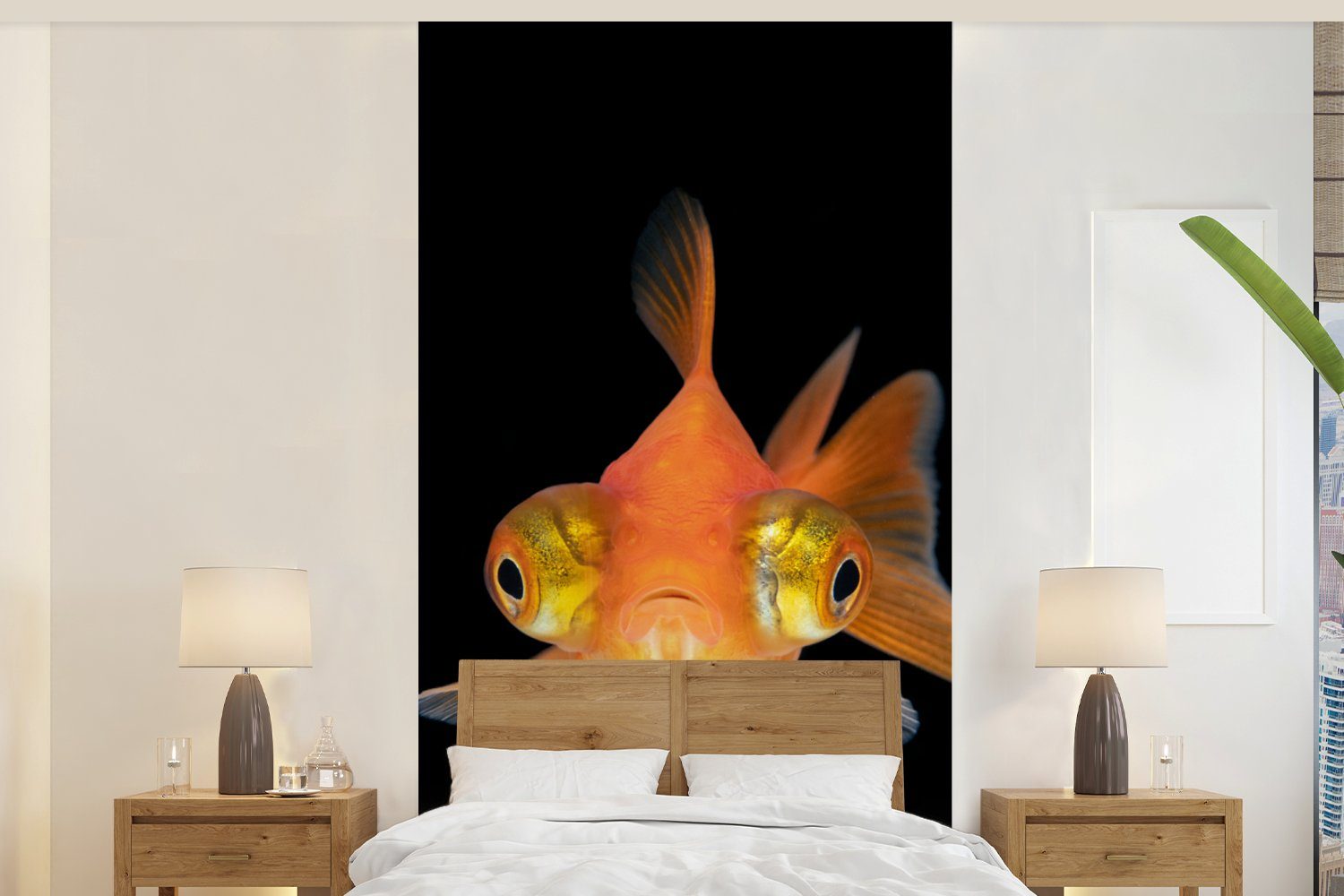 MuchoWow Fototapete Goldfisch - Meerestiere - Augen, Matt, bedruckt, (2 St), Vliestapete für Wohnzimmer Schlafzimmer Küche, Fototapete