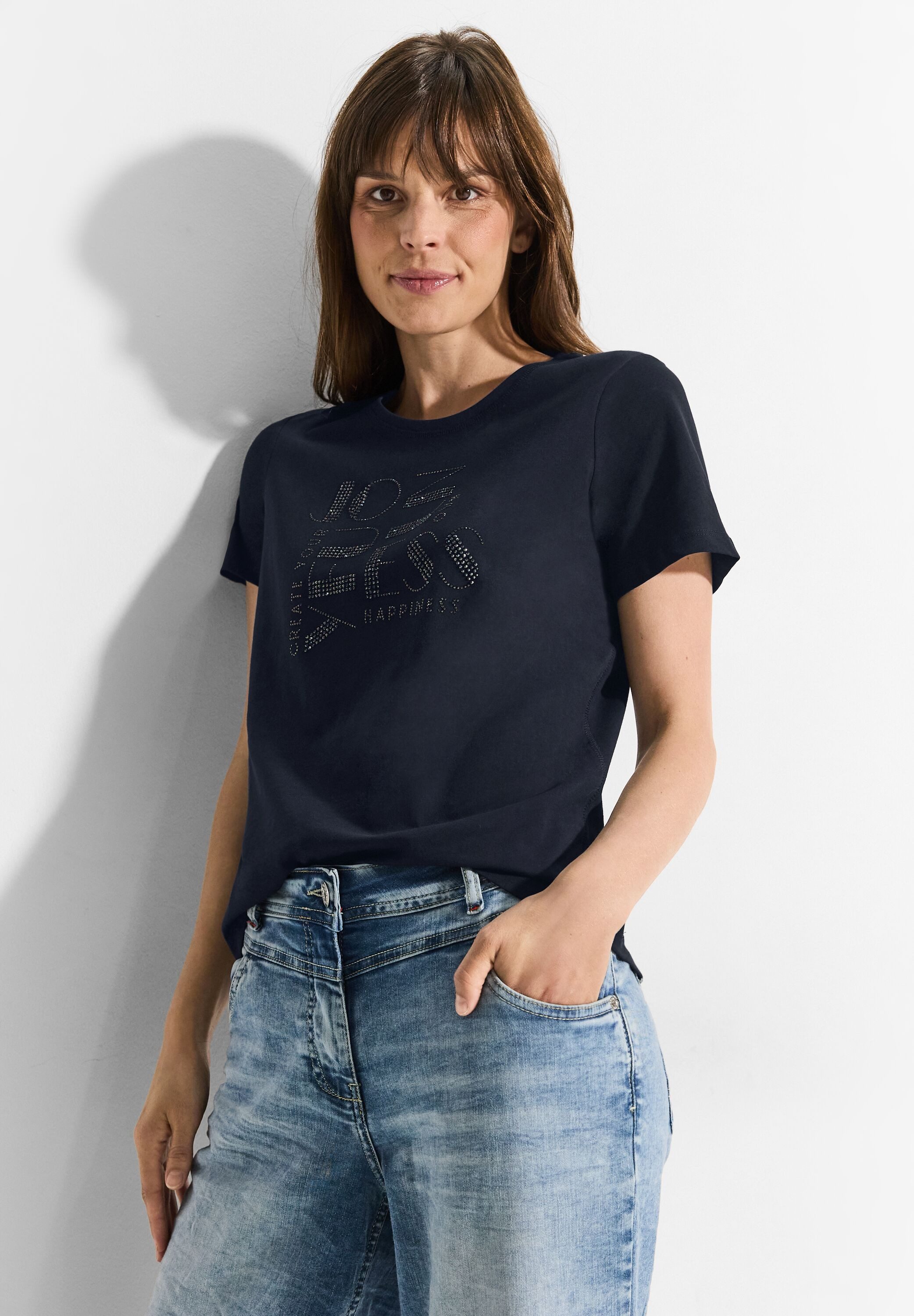 Cecil T-Shirt mit Wording aus Steinchen