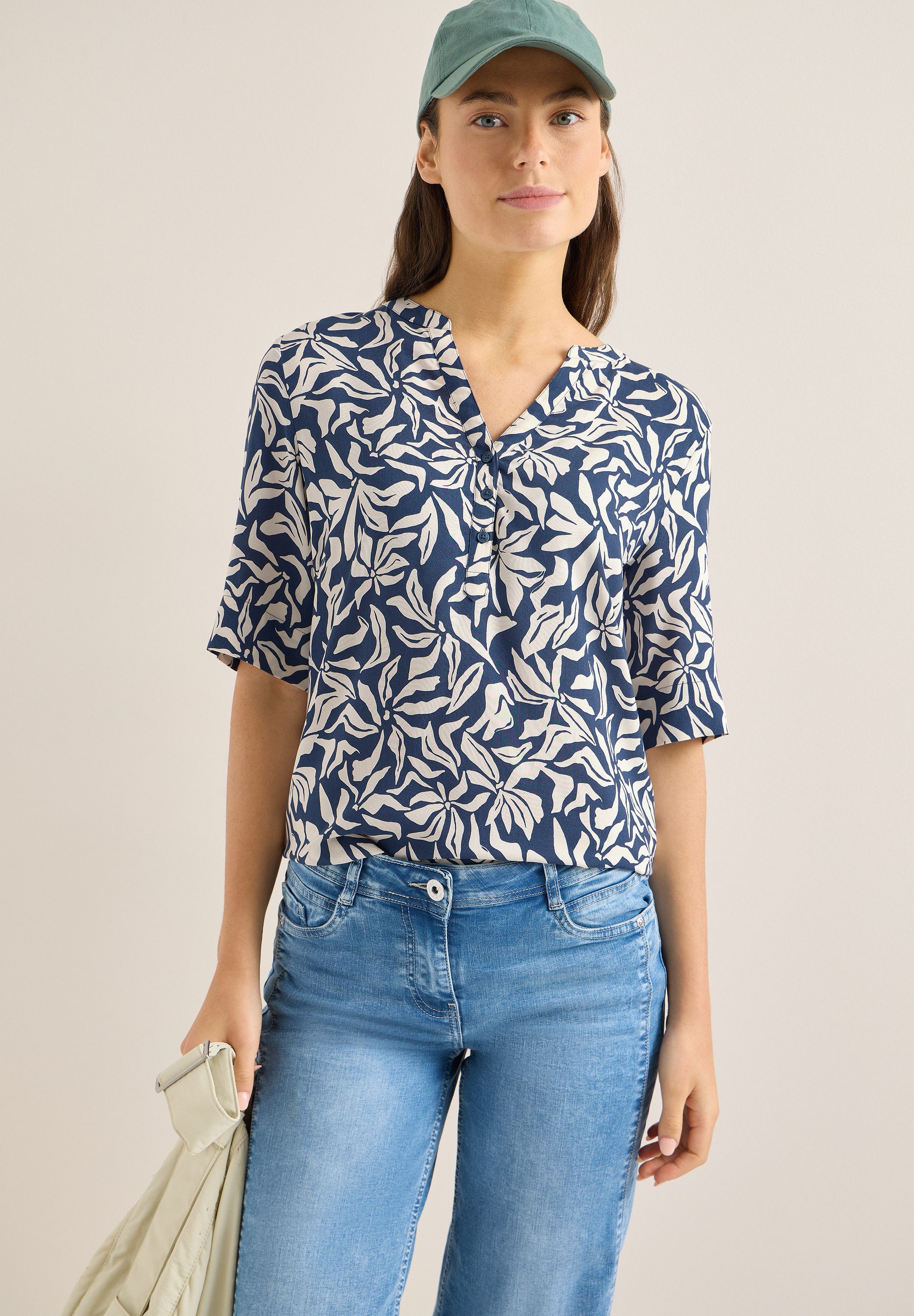 CECIL Druckbluse mit Split Neck und grafischem Muster