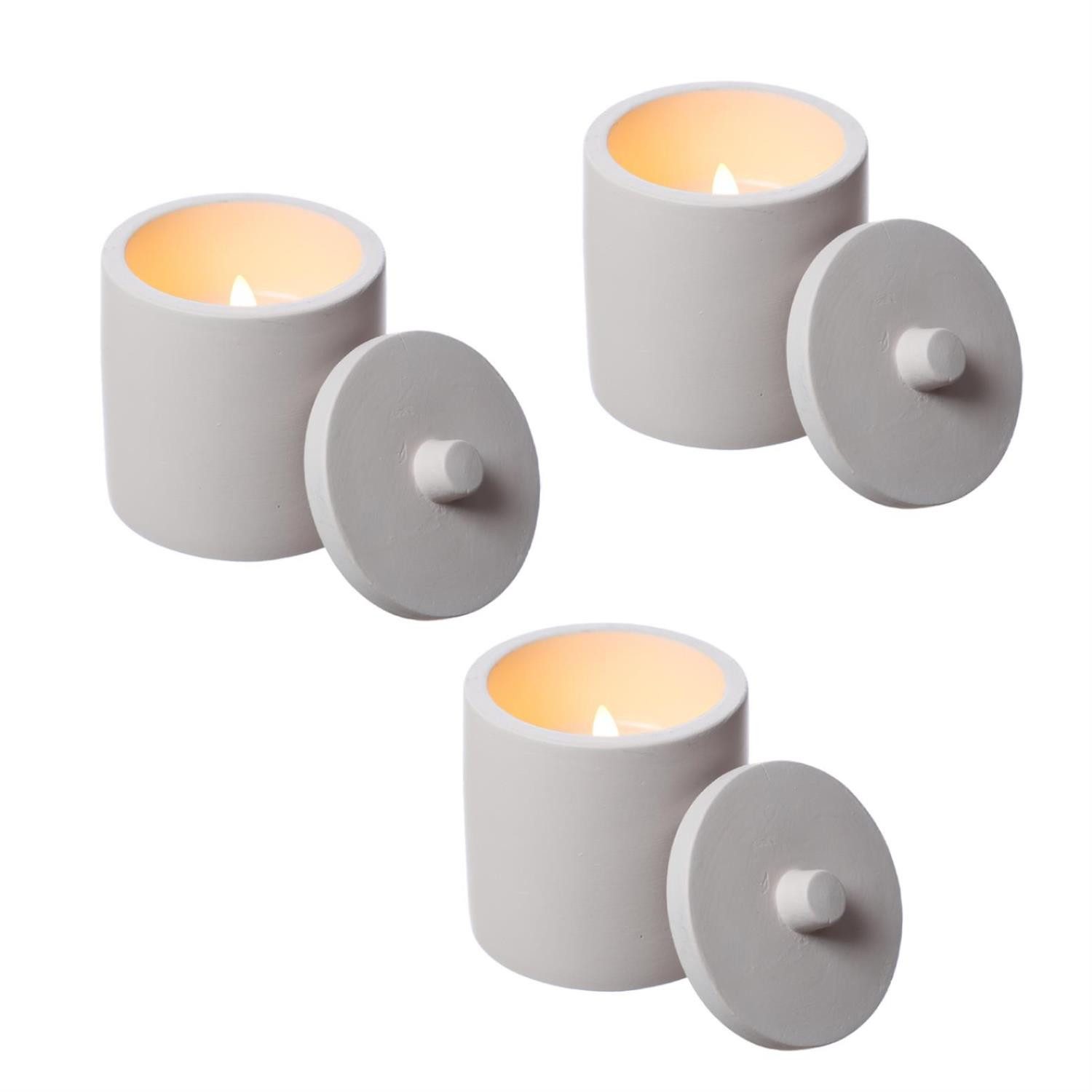 MARELIDA LED-Kerze im Topf mit Deckel Betonoptik Echtwachs H: 10cm weiß 3er Set (3-tlg)