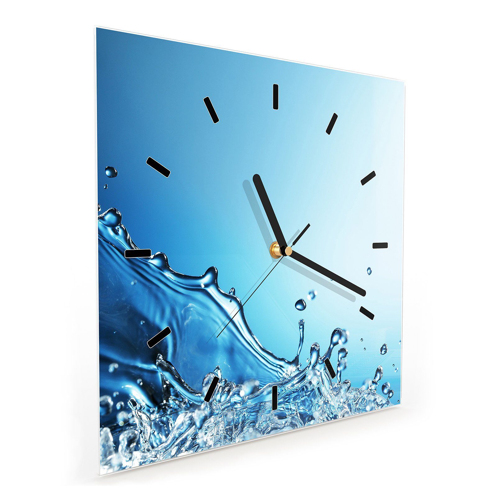 Wandkunst am mit Wanduhr Größe 30 x Glasuhr cm Motiv Rand 30 Wassersplash Wanduhr Primedeco