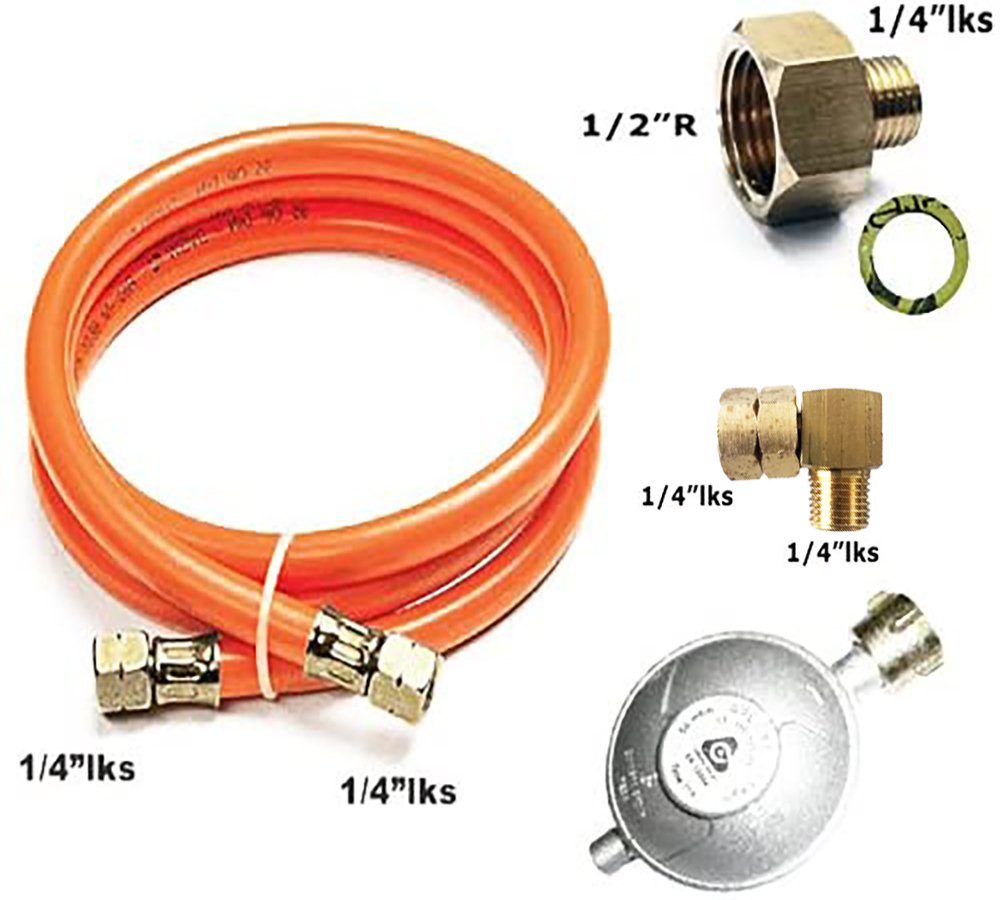 Phönix Germany Gasdruckregler 150/50/gs(a)/winkel, 50,00 mbar, Gasschlauch-Regler Set + Adapter + Winkel