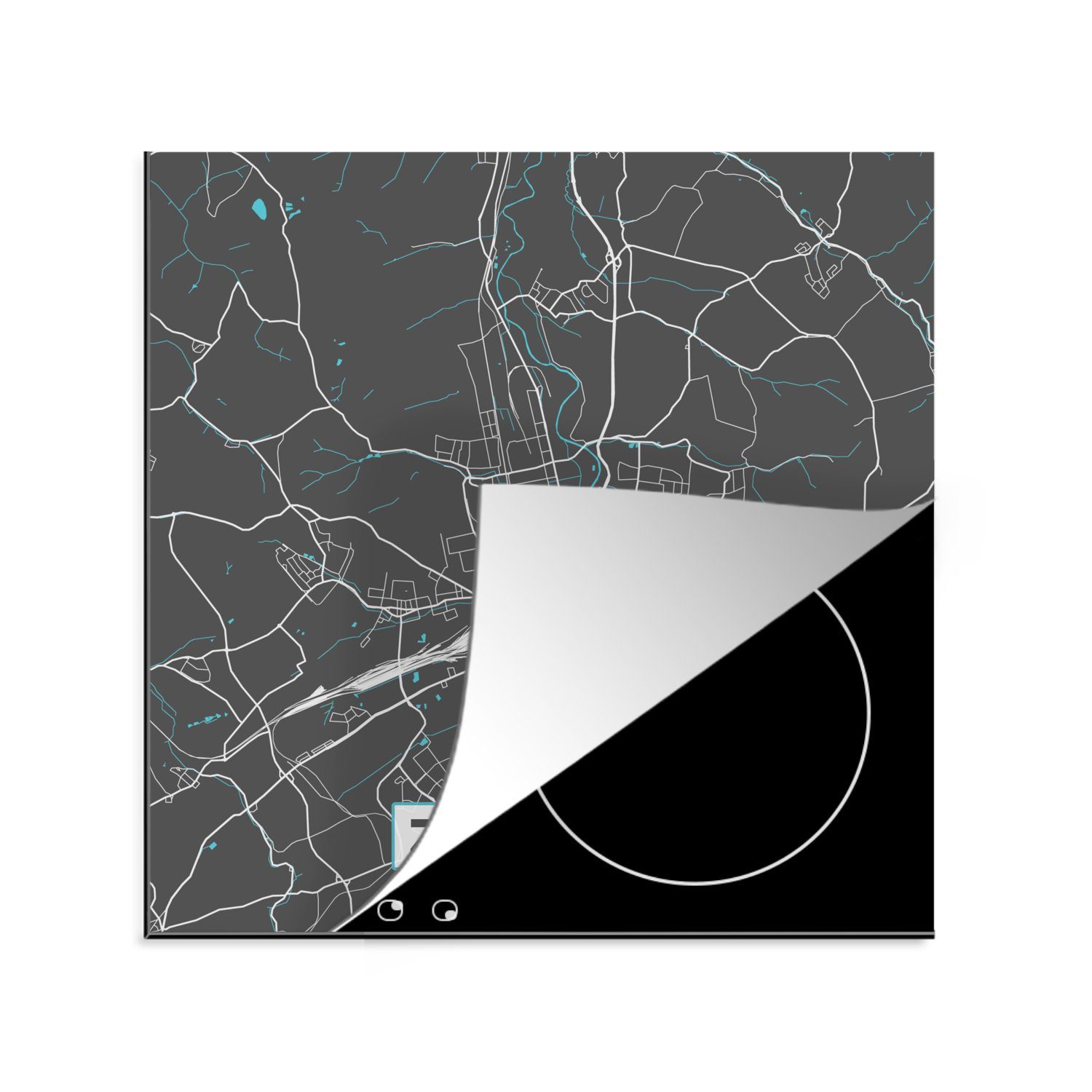 MuchoWow Herdblende-/Abdeckplatte Deutschland - Blau - Zwickau - Stadtplan - Karte, Vinyl, (1 tlg), 78x78 cm, Ceranfeldabdeckung, Arbeitsplatte für küche