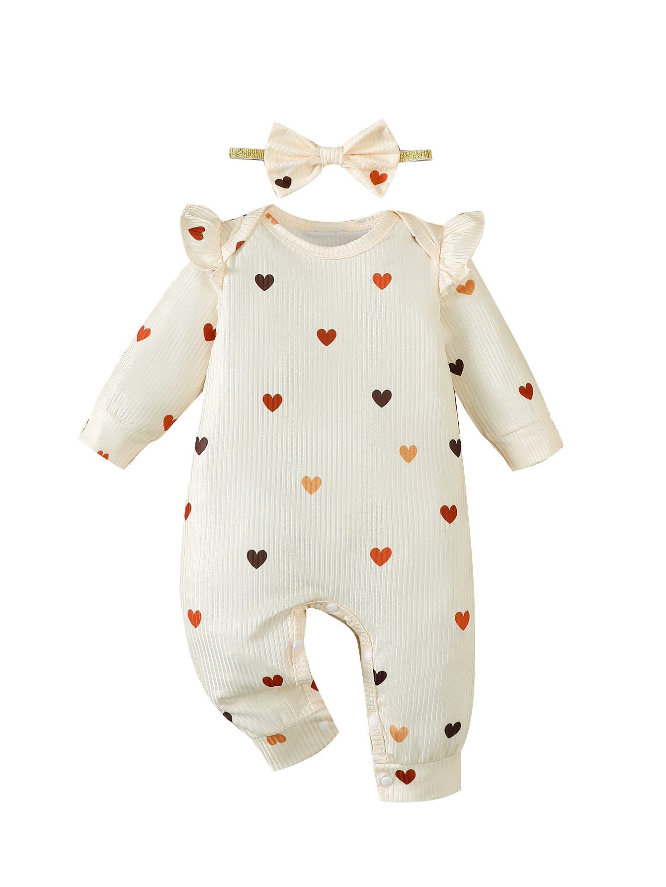 Lapastyle Strampler Langarmkleid für Baby Mädchen, süßes Kleid mit Liebe-Druck (2-tlg)