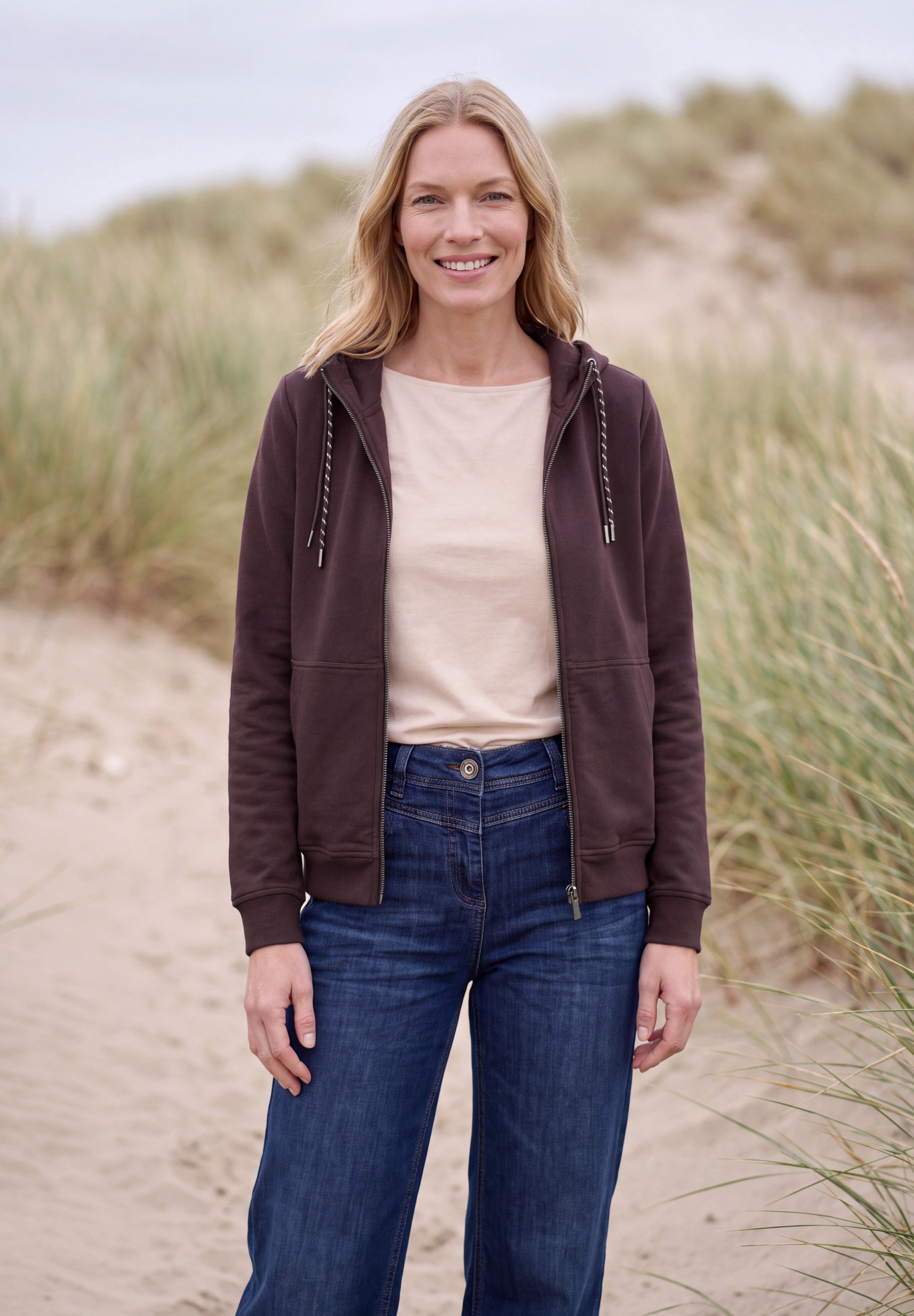 CECIL Kapuzensweatjacke mit Elasthananteil / unifarben