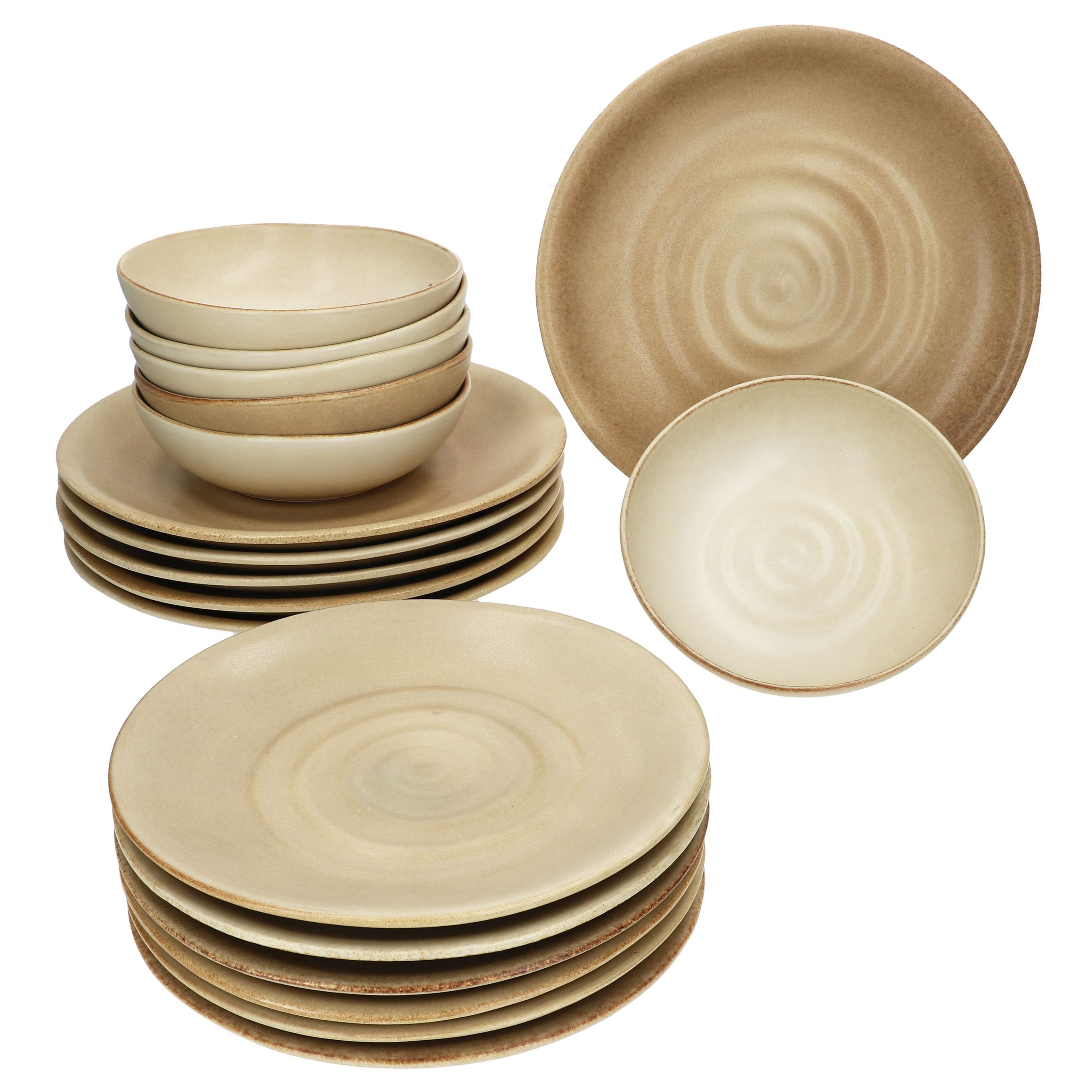 MamboCat Teller-Set MamboCat Clay Beige 18tlg Tellerset Steingut mit Strudel-Dekor 6 Pers., Steingut