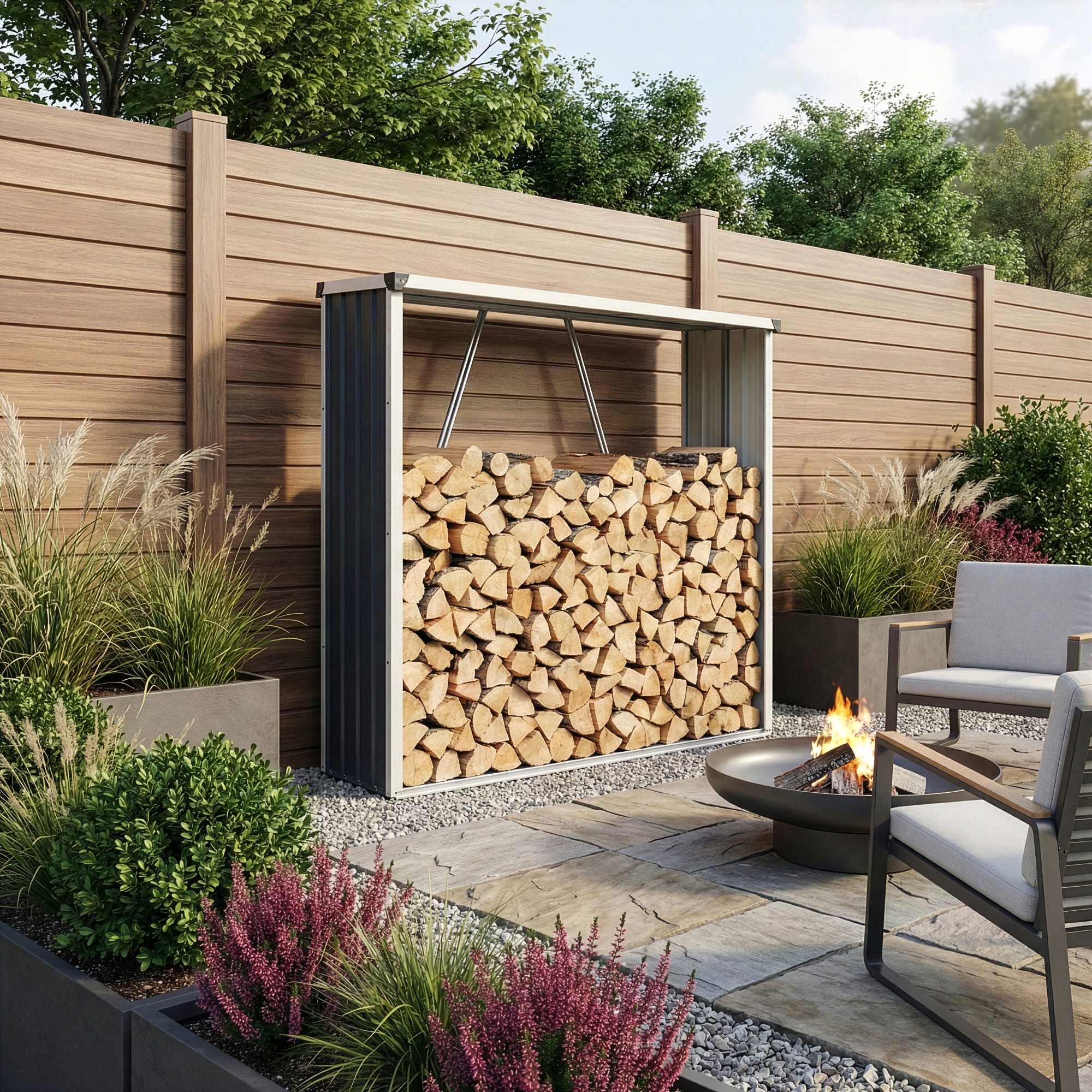 casa.pro Kaminholzregal, BxTxH:158x47x152 cm, »Kalmar« Brennholzunterstand aus Stahl 158x47x152cm Anthrazit
