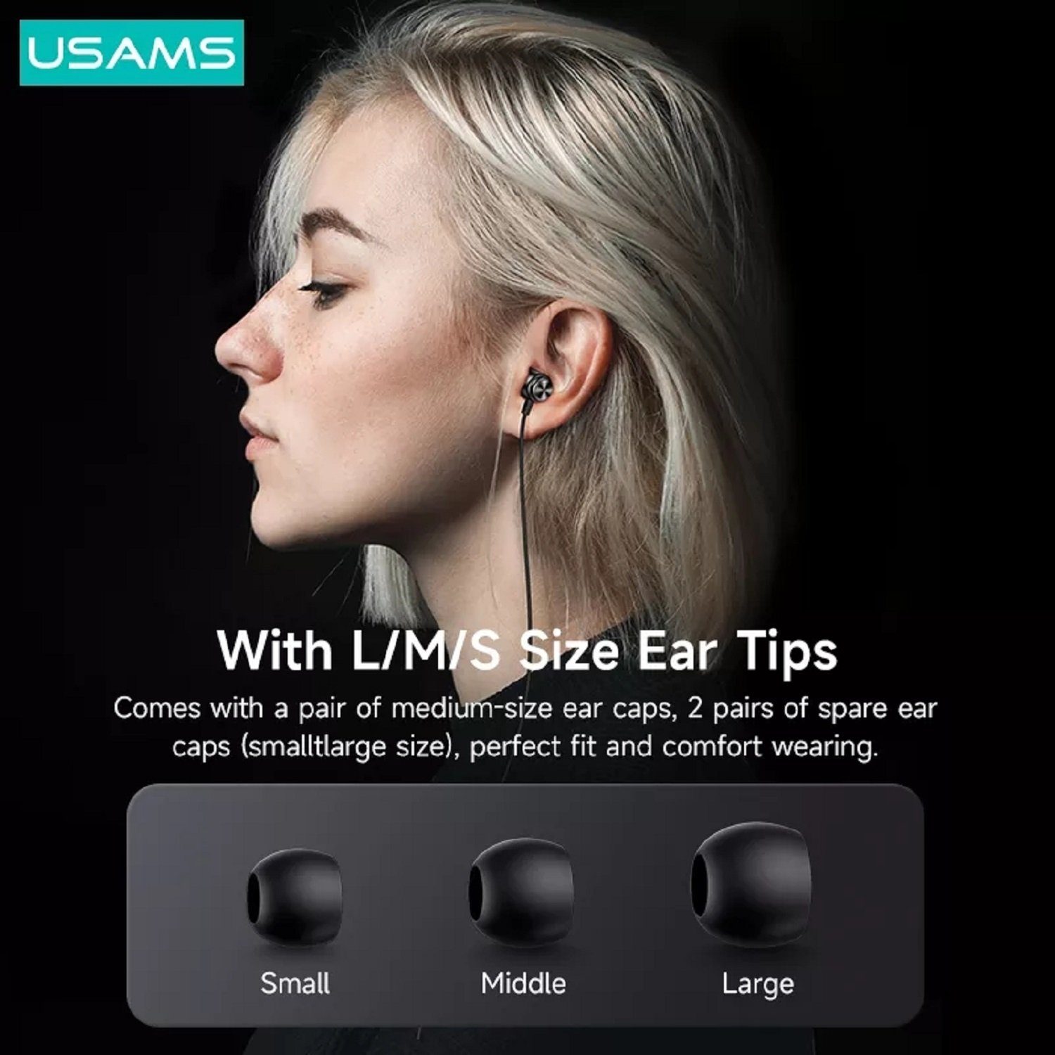 HiFi intergrierte Steuerung Ohrhörer 3,5mm, und (Kabelgebunden, Musik, Aux 1,2m, Stereo-Kopfhörer) USAMS Schwarz Bass 3,5mm für In-Ear-Kopfhörer, Stereo Anrufe EP-44 In-Ear-Kopfhörer Kopfhörerstecker mit