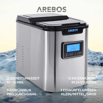 Arebos Eiswürfelmaschine Ice Cube Maker, 12 kg / 24 h, 10-15 Minuten Produktionszeit