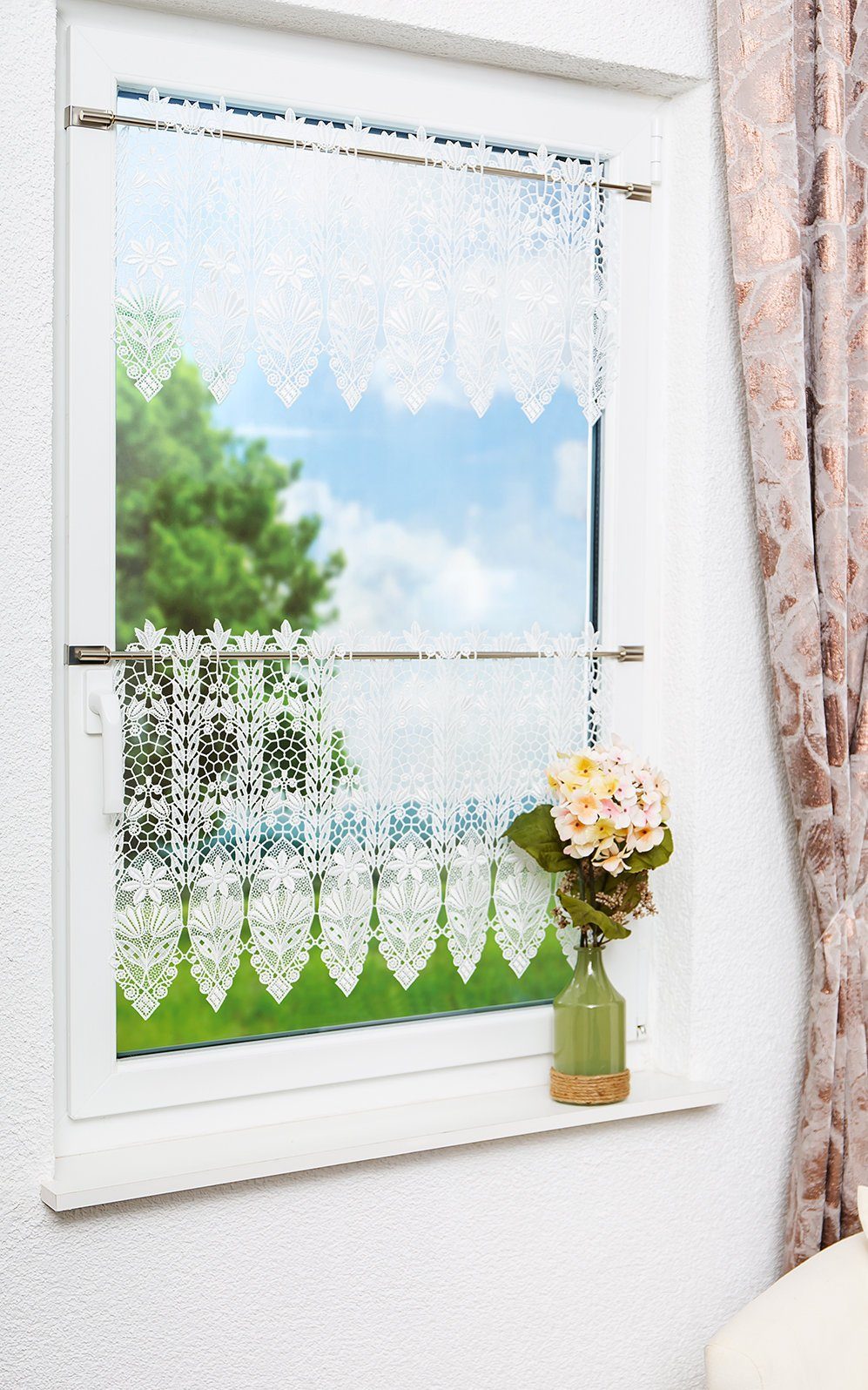 Plauener Spitze® Scheibengardine Blütenmedaillon (1 St), transparent, HxB 42x40cm – Bild 4 von 4