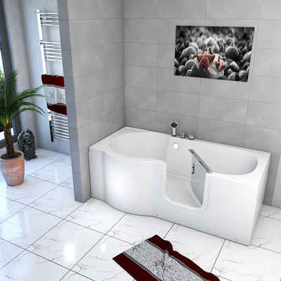 AcquaVapore Badewanne Sitzbadewanne Senioren Wanne Sitzwanne mit Tür S12-R, mit Fußgestell und Ablaufarmatur