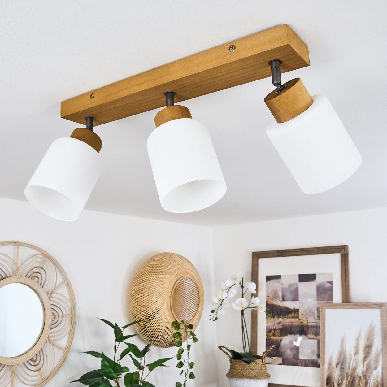 Deckenleuchte Tercier – 2-flammig Aus Holz/Metall/Glas, Skandinavisches Design, Verstellbar, Ohne Leuchtmittel