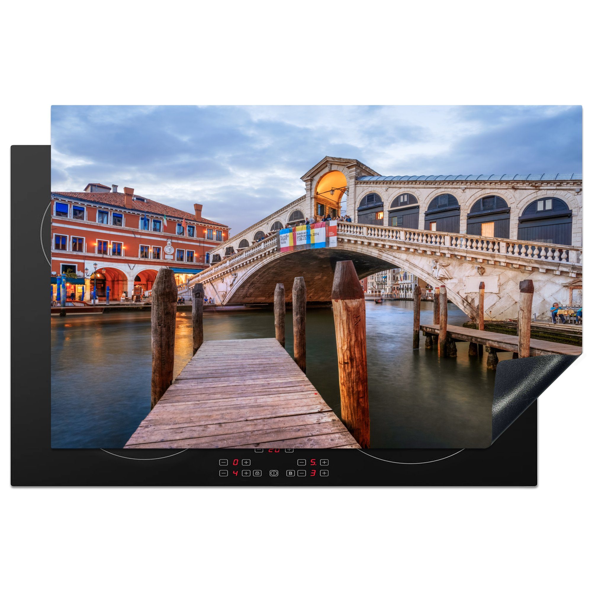 Rialtobrücke Venedig, den in Herdblende-/Abdeckplatte Die (1 Grande Ceranfeldabdeckung Induktionskochfeld für Vinyl, MuchoWow 81x52 tlg), über küche, Schutz cm, die Canal
