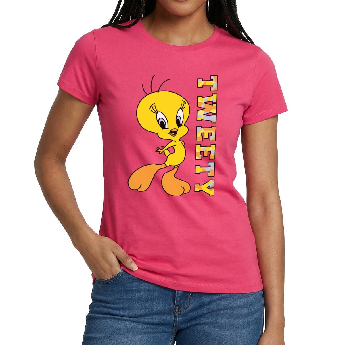 Spreadshirt T-Shirt Looney Tunes Tweety Camouflage Frauen T-Shirt (1-tlg) Slim Fit, fällt klein aus