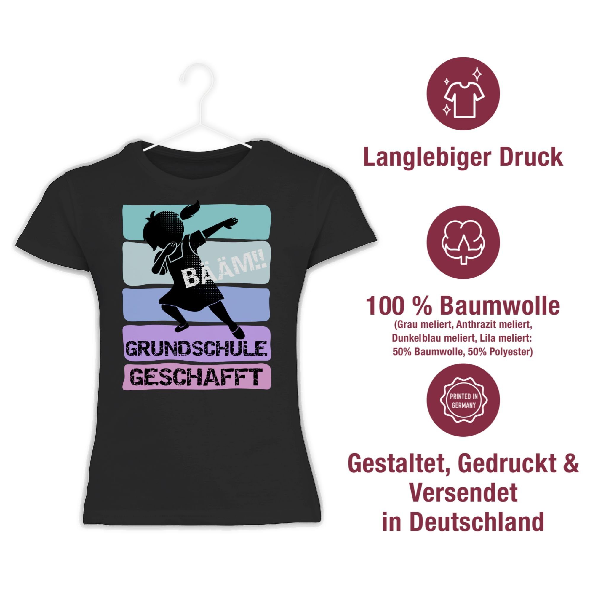 Shirtracer T-Shirt Schwarz Einschulung 02 geschafft Bääm!! Grundschule Mädchen Mädchen