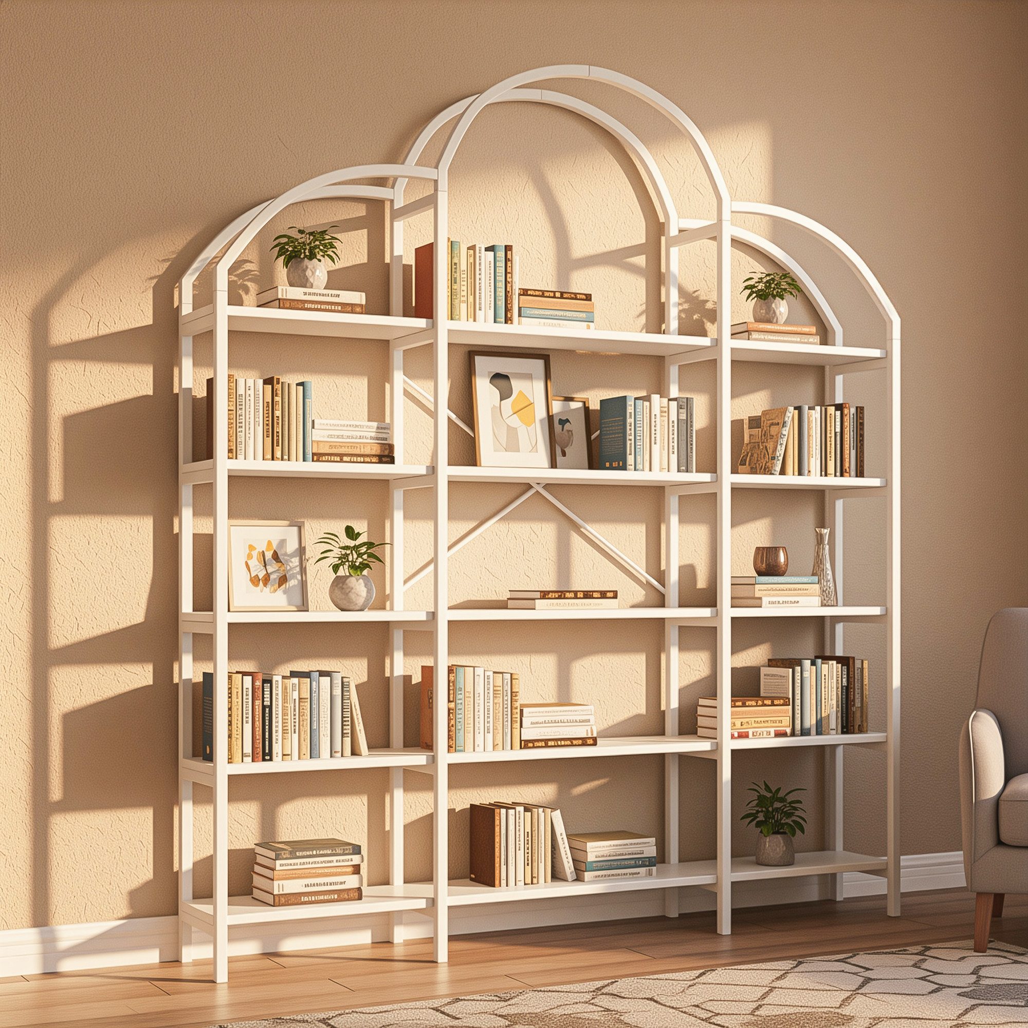 STILVORA Bücherregal Weiß 170 x 26 x 190 cm Bücherschrank Metallregal Wohnzimmer für Bücher, mit 5 Schichten,Weiß, stabile Stahlrohr-MDF-Konstruktion, Wolkenform-Design. 1-tlg.