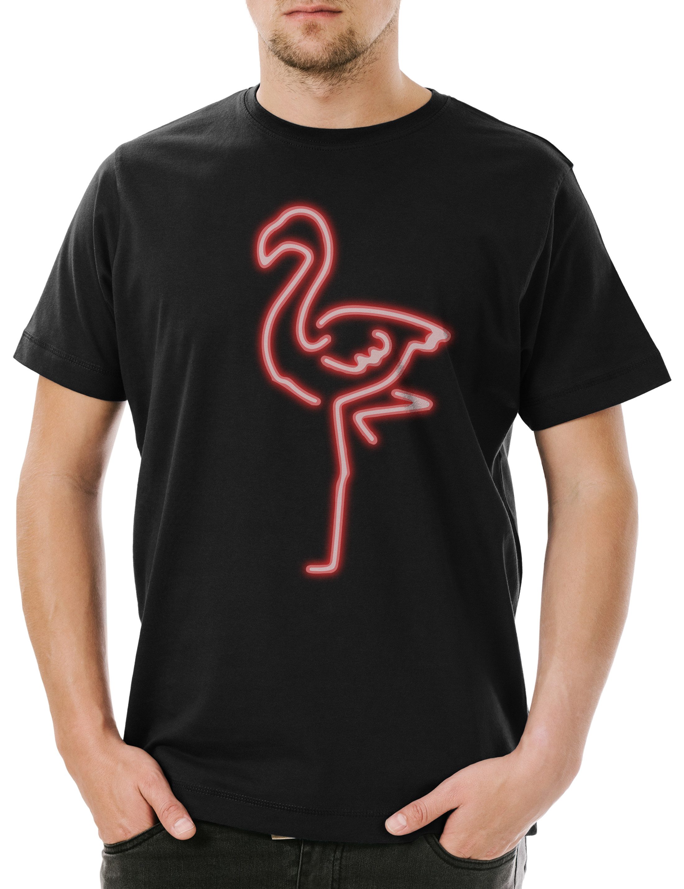 Print-Shirt Neon Flamingo Herren T-Shirt Herz Love Liebe Unicorn Vogel Einhorn