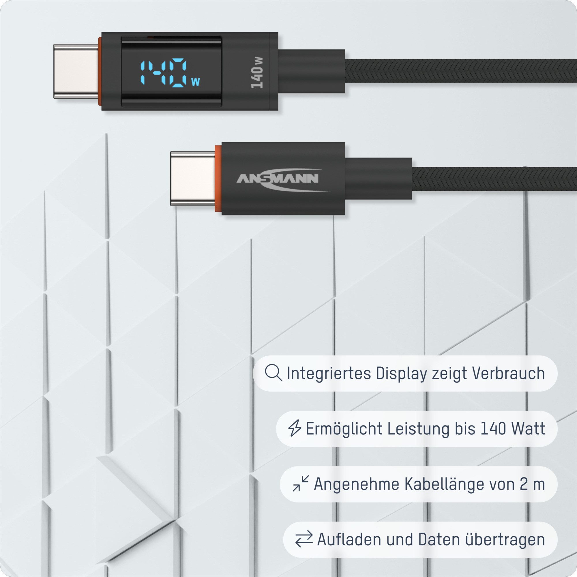ANSMANN AG Ladekabel 200 cm USB Typ C mit bis zu 140 W Leistung USB-Kabel – Bild 2 von 5