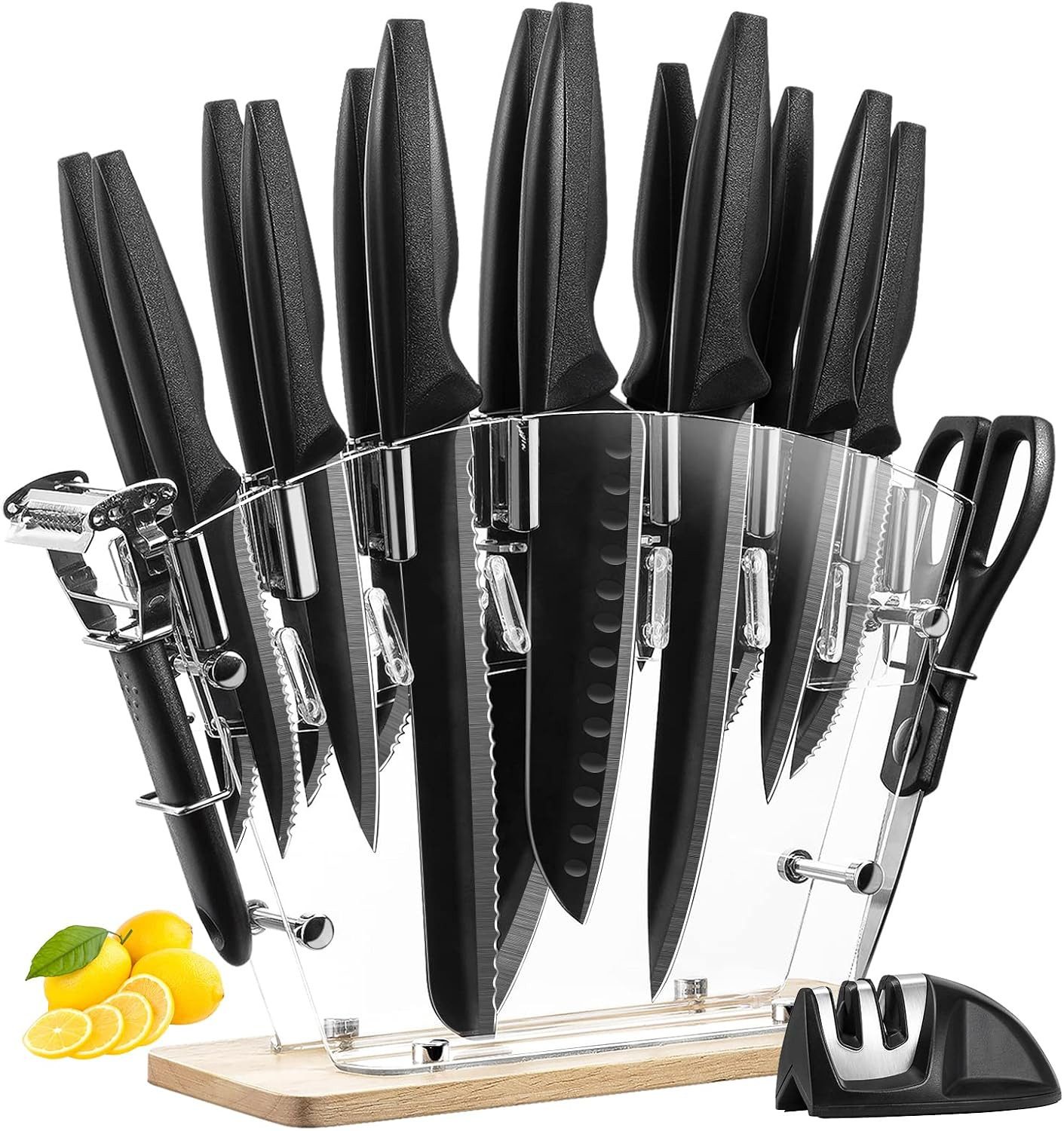 DEIK Messer-Set (Messerblock inklusive Schere & Schäler, 17-tlg., hochwertiges Küchenmesser Set), korrosionsbeständig, ergonomisch, robust, langlebig, Edelstahl