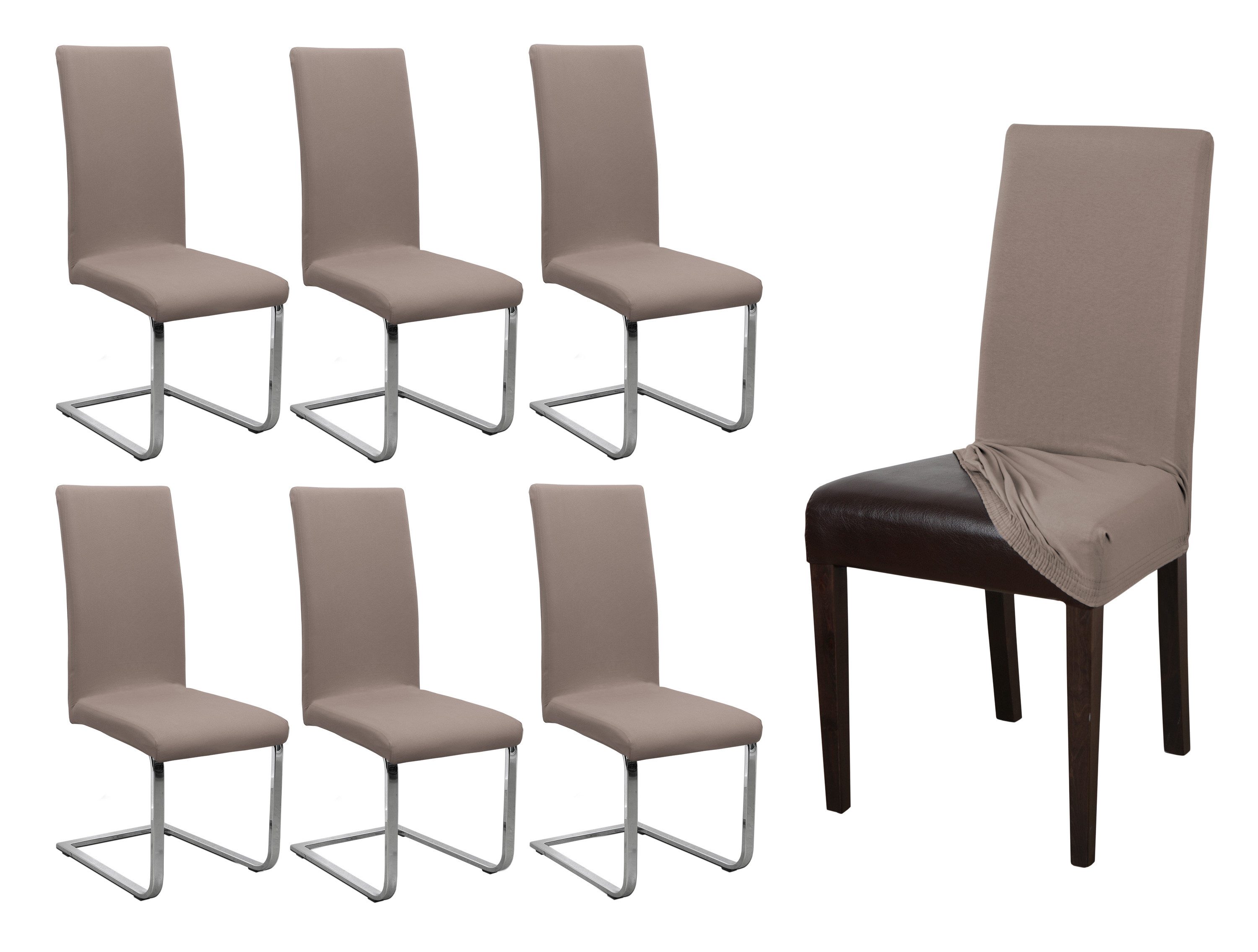 Beautex Stuhlhusse Jersey Baumwolle elastisch für Stühle und Schwingstühle 6er Set