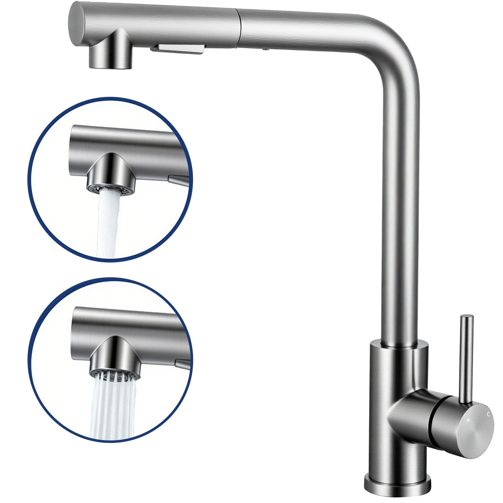 AICA Küchenarmatur Wasserhahn Küche Hochdruck mit 40cm Auszug & 360° Drehfu günstig online kaufen