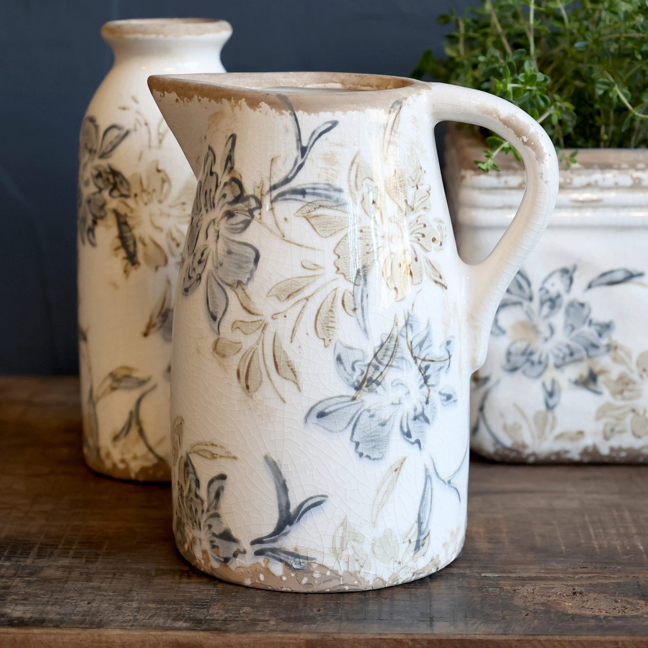 Chic Antique Dekovase Chic Antique Croix Kanne – Creme mit floralem Muster