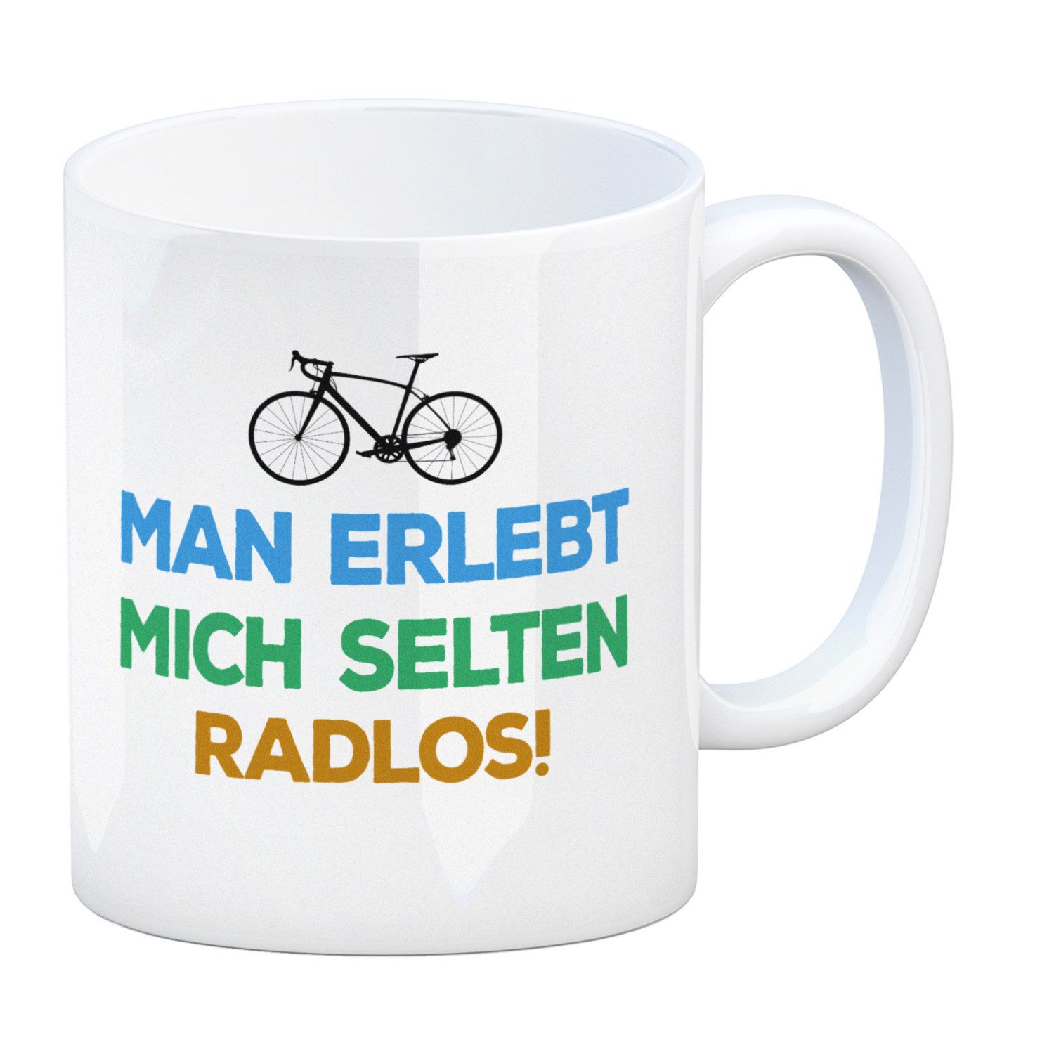 speecheese Tasse Man erlebt mich selten radlos Kaffeebecher mit Rennrad Motiv Hobby