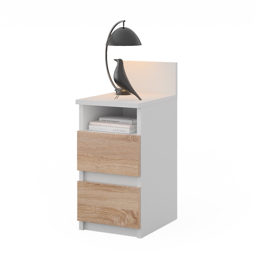 Vicco Nachtschrank Monty, Weiß/Sonoma, 25 x 59.1 cm mit 2 Schubladen (1-St)