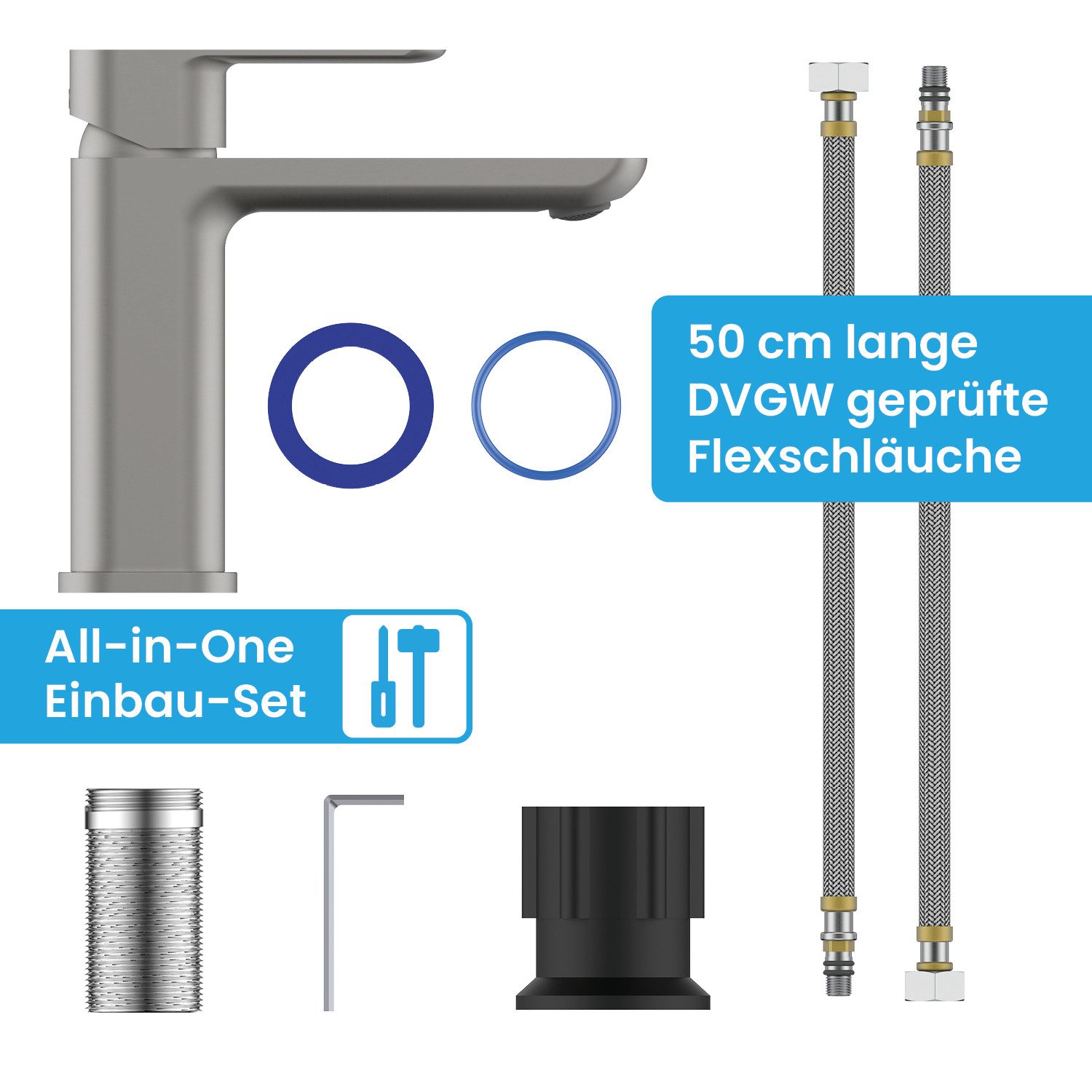 Bächlein Badarmatur Elegante Waschtischarmatur Mizarela (Edelstahl gebürstet) hochwertiger Wasserhahn im minimalistischen Design – Bild 5 von 5