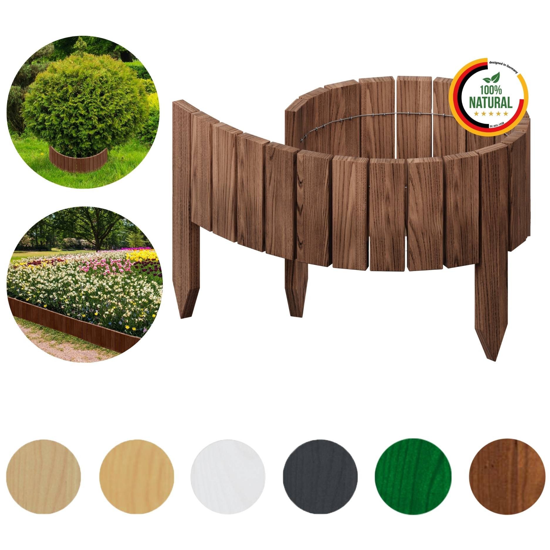 Floranica Palisade Flexible Beeteinfassung Rollborder Beetumrandung Rasenkante Holzzaun, LxH: 100x10 cm, Braun, Rasenbegrenzung Dekozaun Umzäunung von Blumenbeeten Kräutergarten Wege
