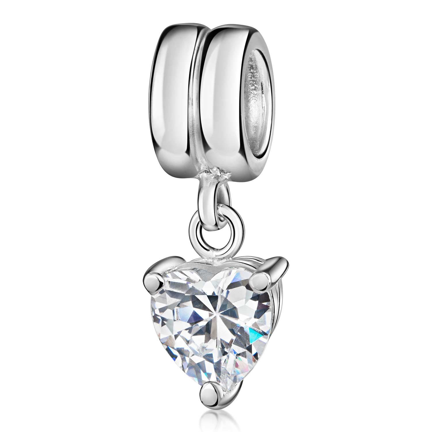 Materia Bead Herz Heart Dangle Element Zirkonia weiß 1360, 925 Sterling Silber