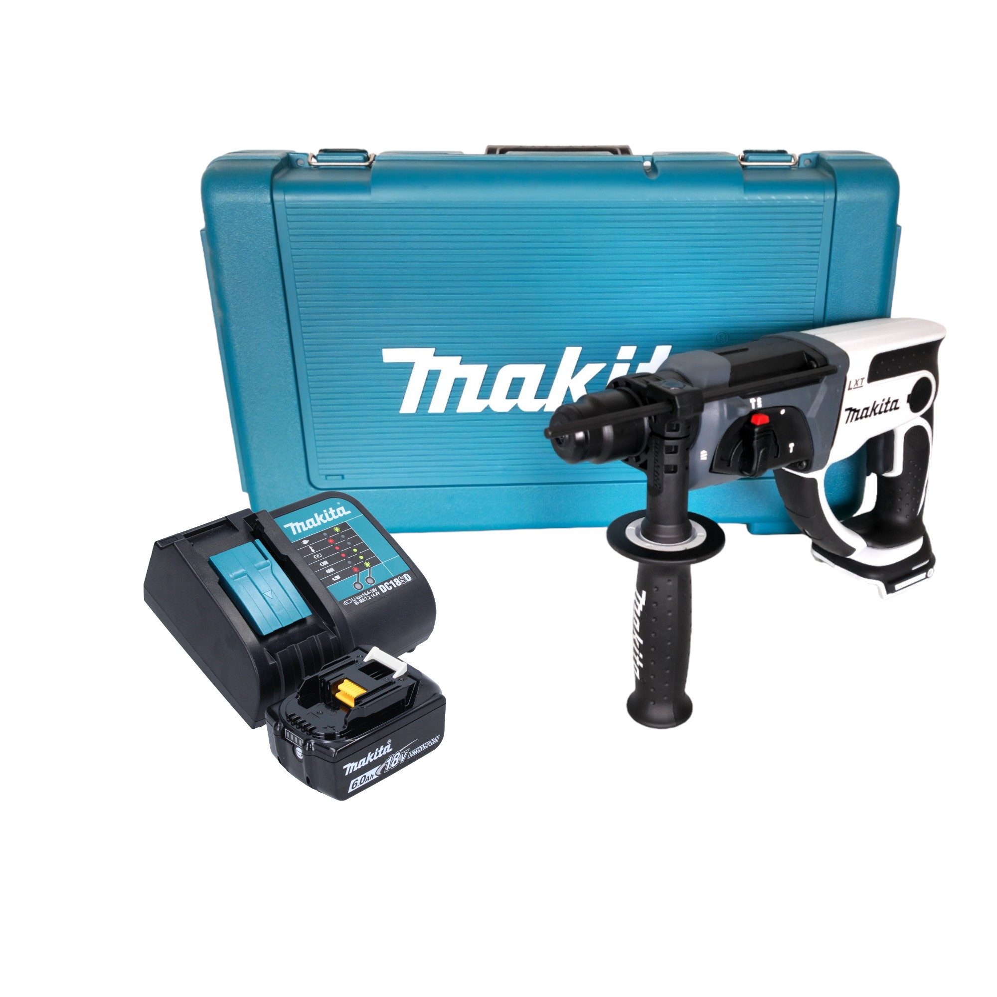 Makita Akku-Bohrhammer DHR 202 SG1W 18 V 20 mm 2,0 J weiß + 1x Akku 6,0 Ah + Ladegerät