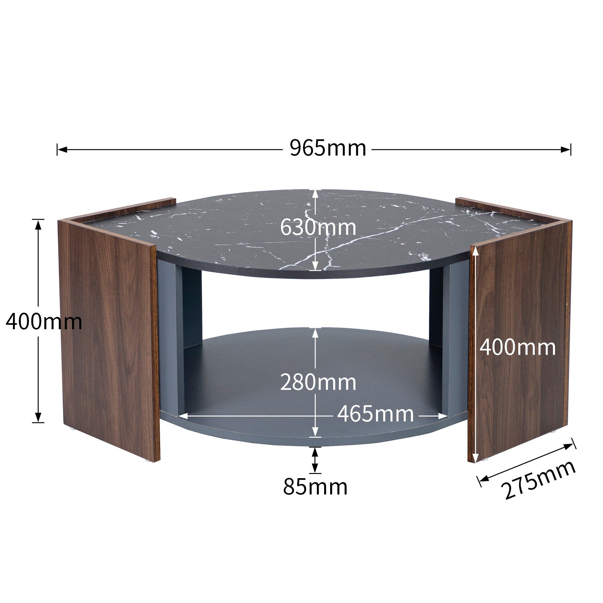 KLAM HOME Couchtisch und Holz Kaffetisch Wohnzimmer), Satztisch für (Beistelltisch Walnuss Sofatisch aus Tischplatte Sofatisch aus Marmor