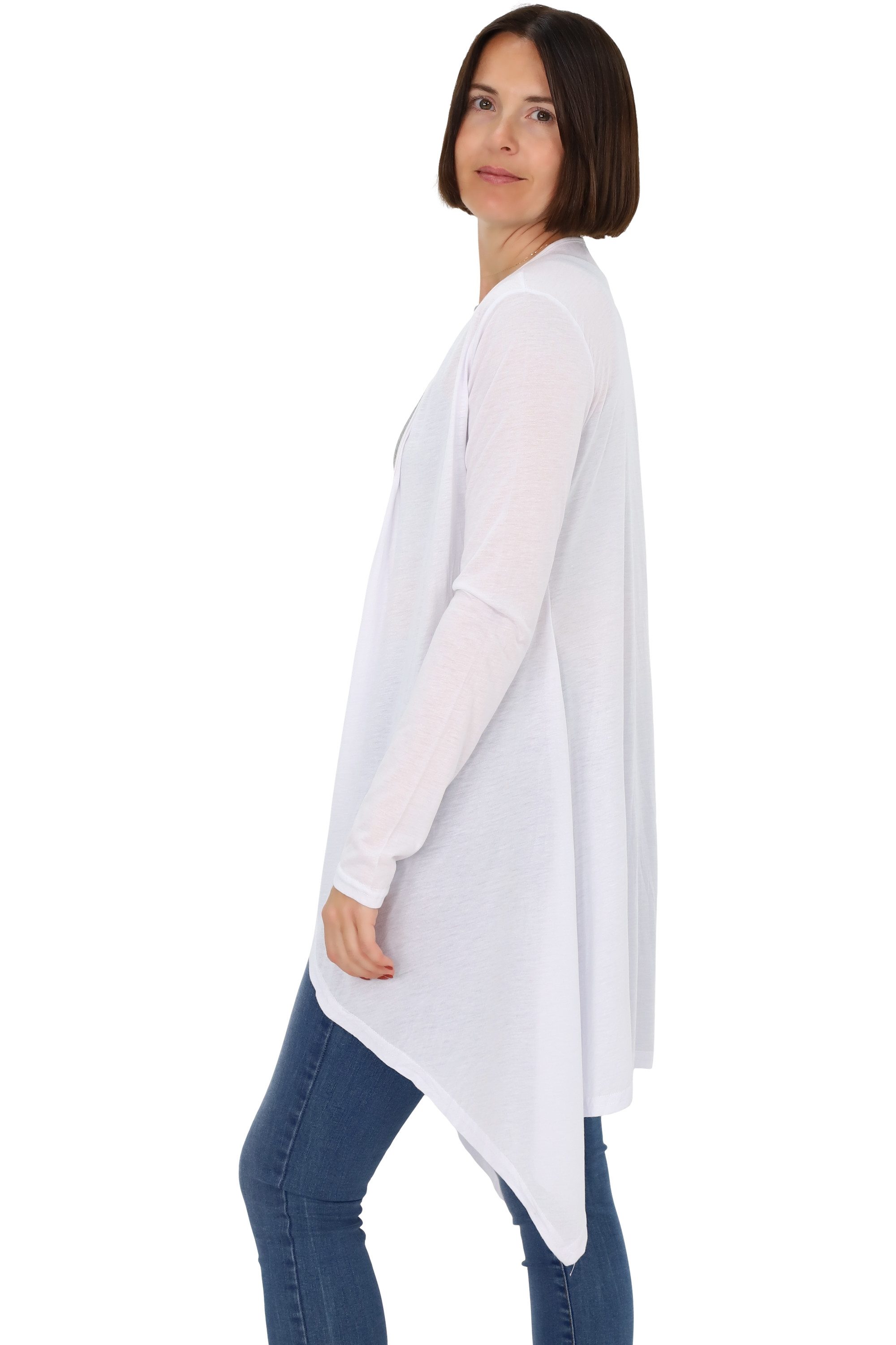 malito more than fashion Cardigan malito Damen Cardigan langarm asymetrisch 806 assymetrisches langarm Basic Jäckchen