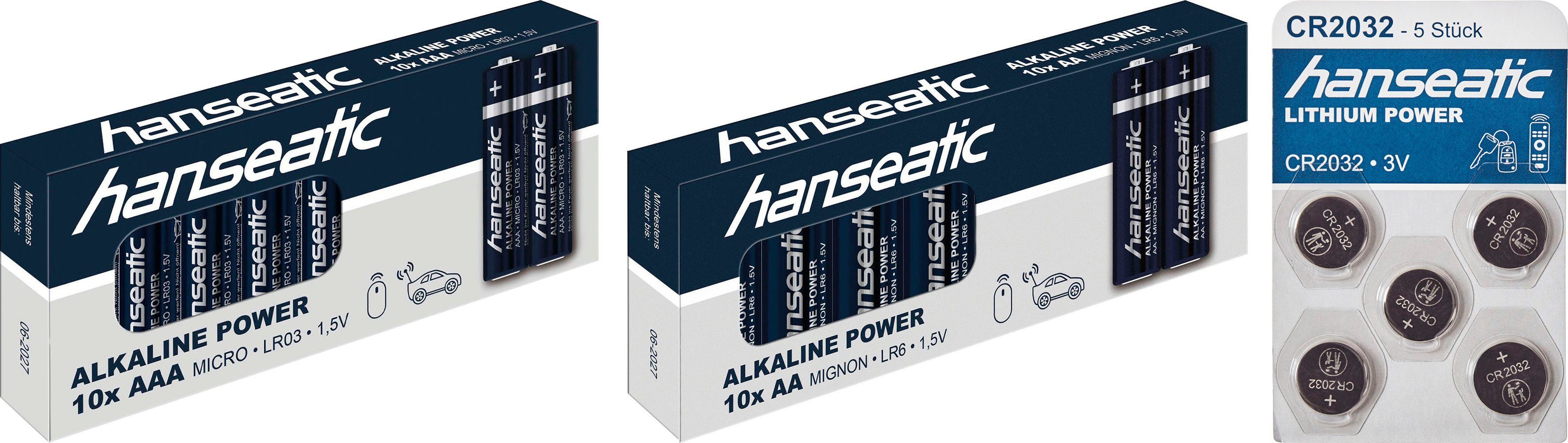 10x Batterie CR + Hanseatic Stück + 5x Batterie, St), Set AAA 2032 10x 25 Mix (25 AA