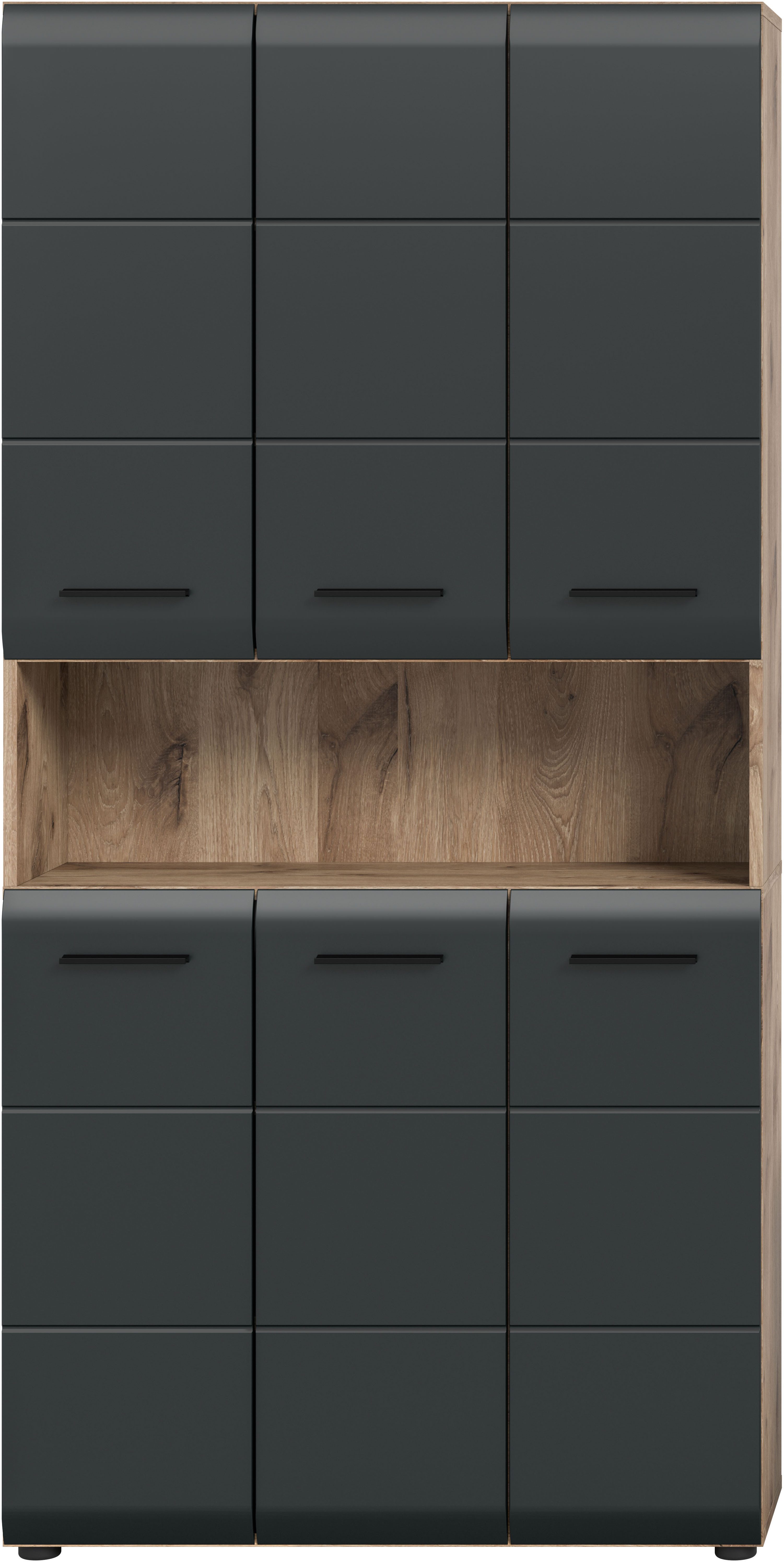 welltime Stauraumschrank FLORENZ, Höhe 185 cm, 4 oder 6 Türen, viel Stauraum (1-St., TOPSELLER) hochwertige MDF Front, Griff schwarz, Badschrank, Bad – Bild 3 von 5