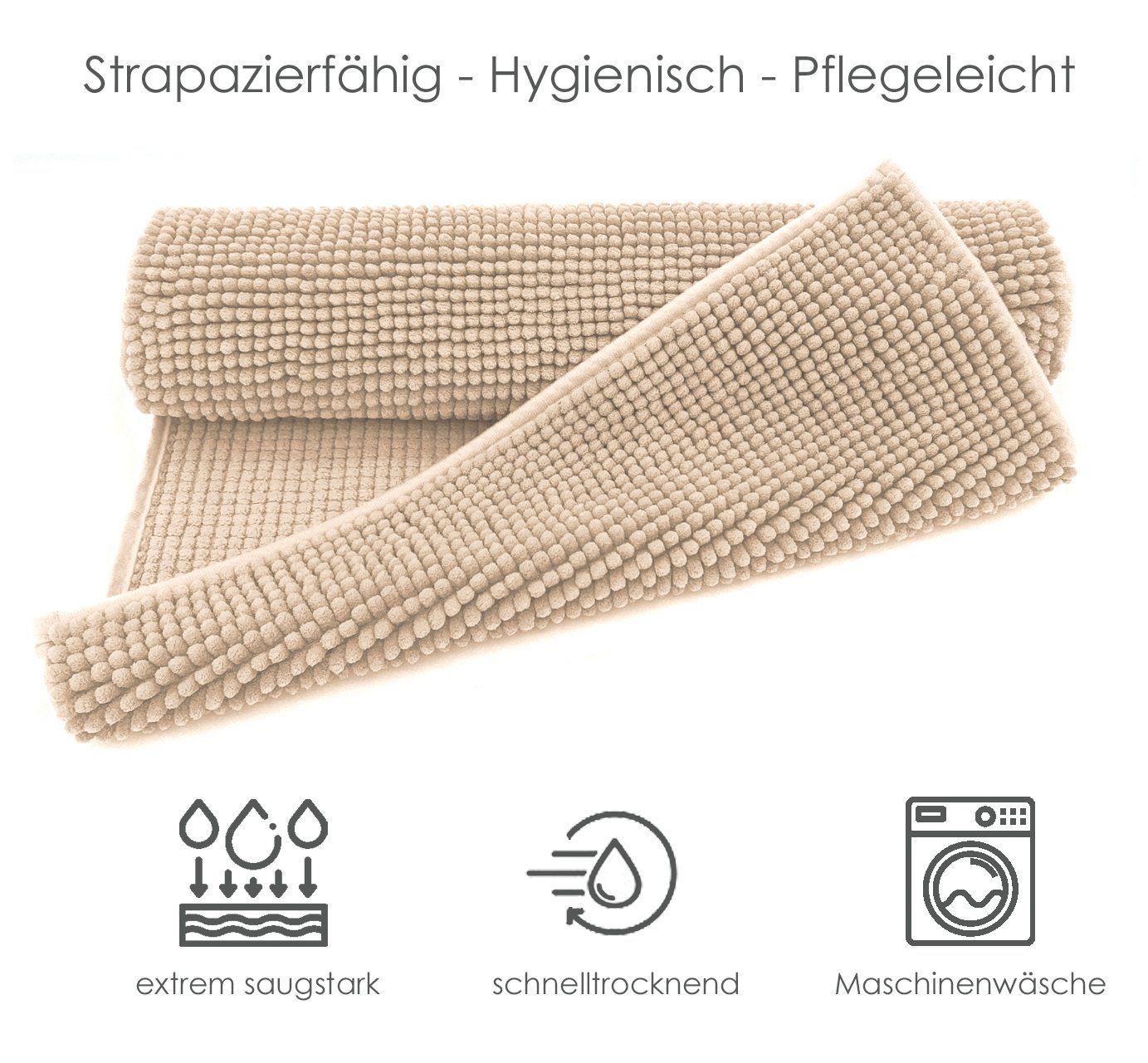 heimtexland Badematte Badvorleger Chenille Badteppich Duschvorleger, rutschhemmend beschichtet, Fußbodenheizung geeignet, schnell trocknend, strapazierfähig, fußbodenheizungsgeeignet, rutschfest, saugstark, Polyester, rechteckig, 45x50 cm, Hochflor, super weich, extrem saugfähig, Maschinenwäsche