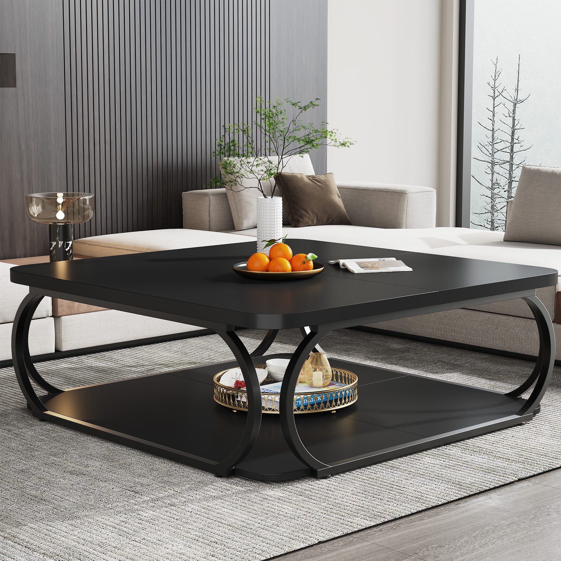 Tribesigns Couchtisch 100 x 100 x 50 cm Quadratischer Sofatisch, flacher Wohnzimmertisch