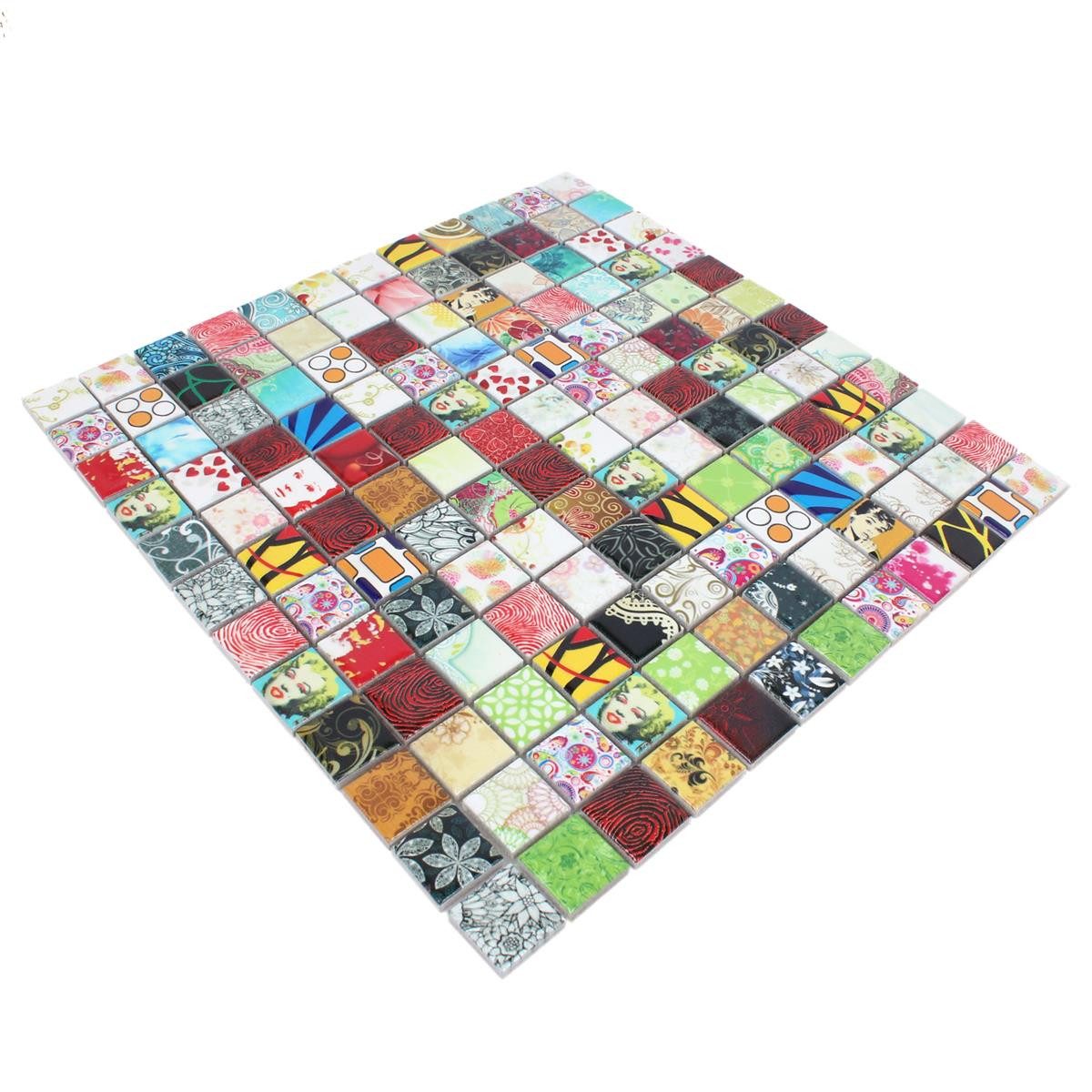Mosafil Mosaikfliesen Keramikmosaik Fliesen Retro Vintage Optik Hebron Bunt, Keramik 30.000x30.000, bunt, Wasserfest