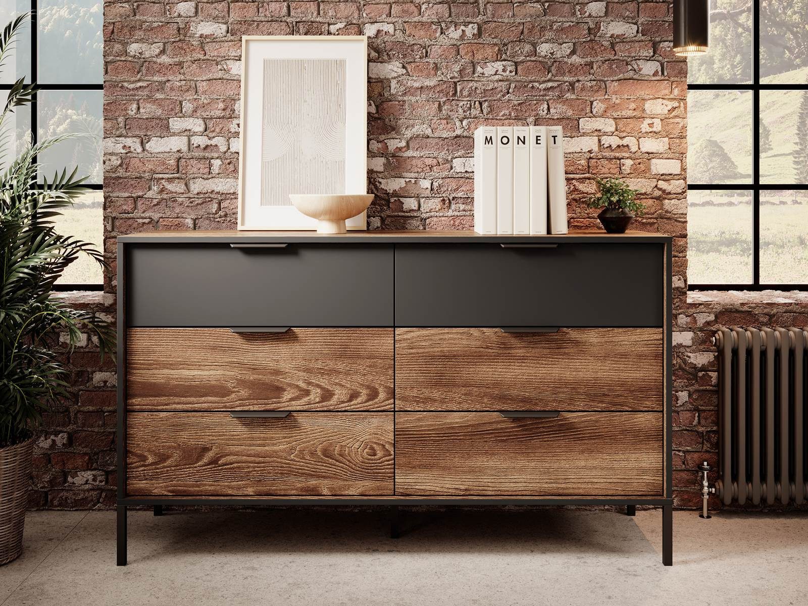 Compleo Kommode Loft Kommode für Schlafzimmer mit sechs Schubladen GAFS
